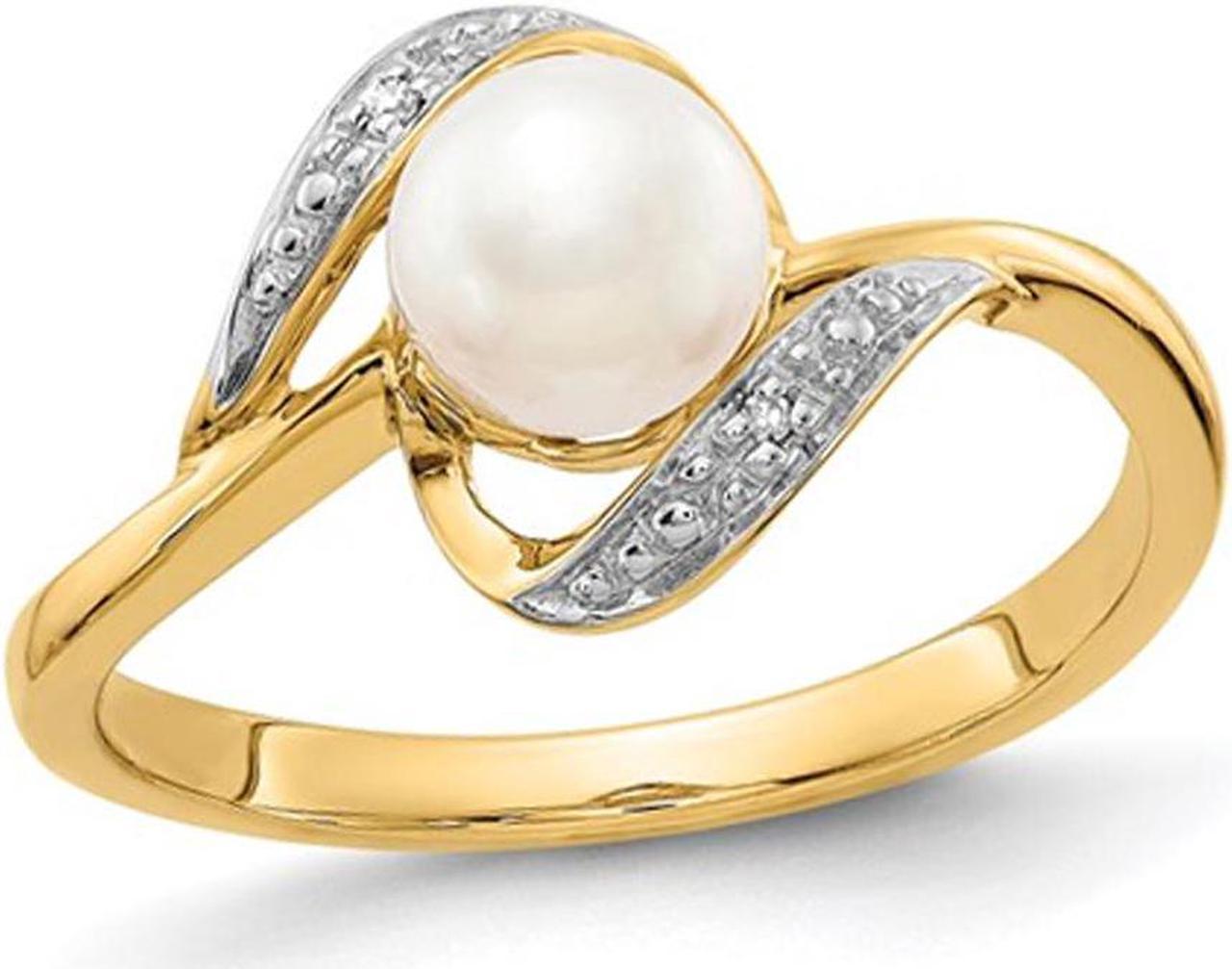 14K Yellow Gold Freshwater Cultured White Pearl Ring