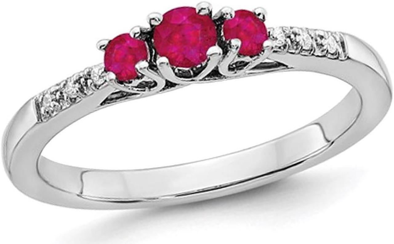 1/4 Carat (ctw) Three Stone Ruby Ring in 14K White Gold