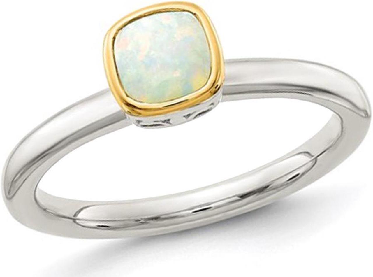 1/4 Carat (ctw) Natural Opal Ring in Sterling Silver with 14K Accent