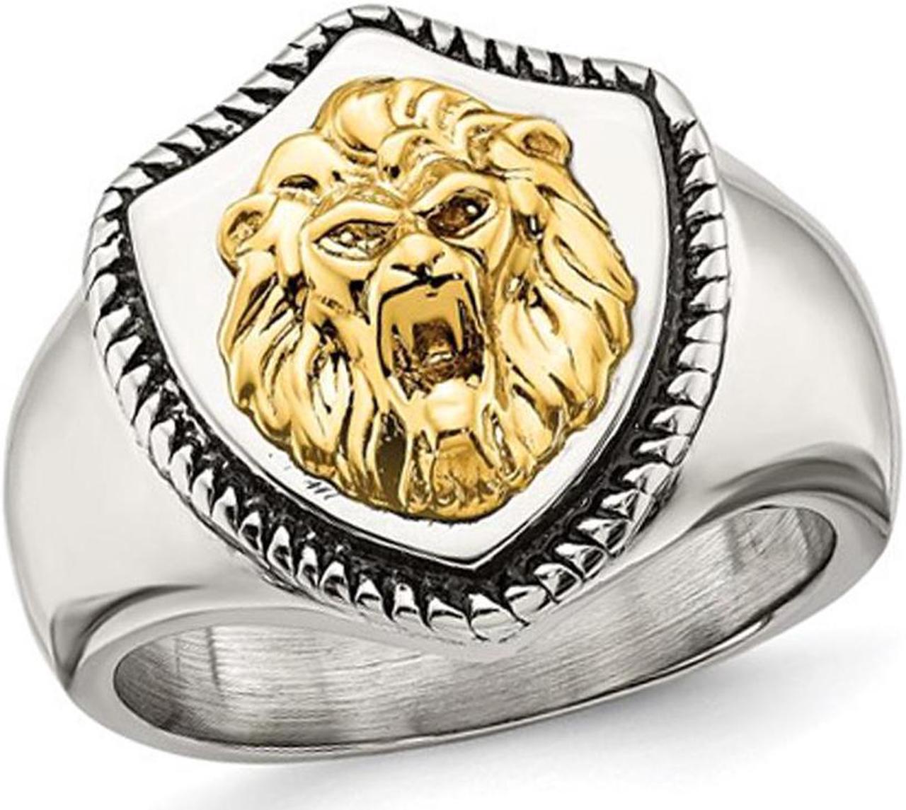 Men's Lion On Shield Antiqued Stainless Steel Ring