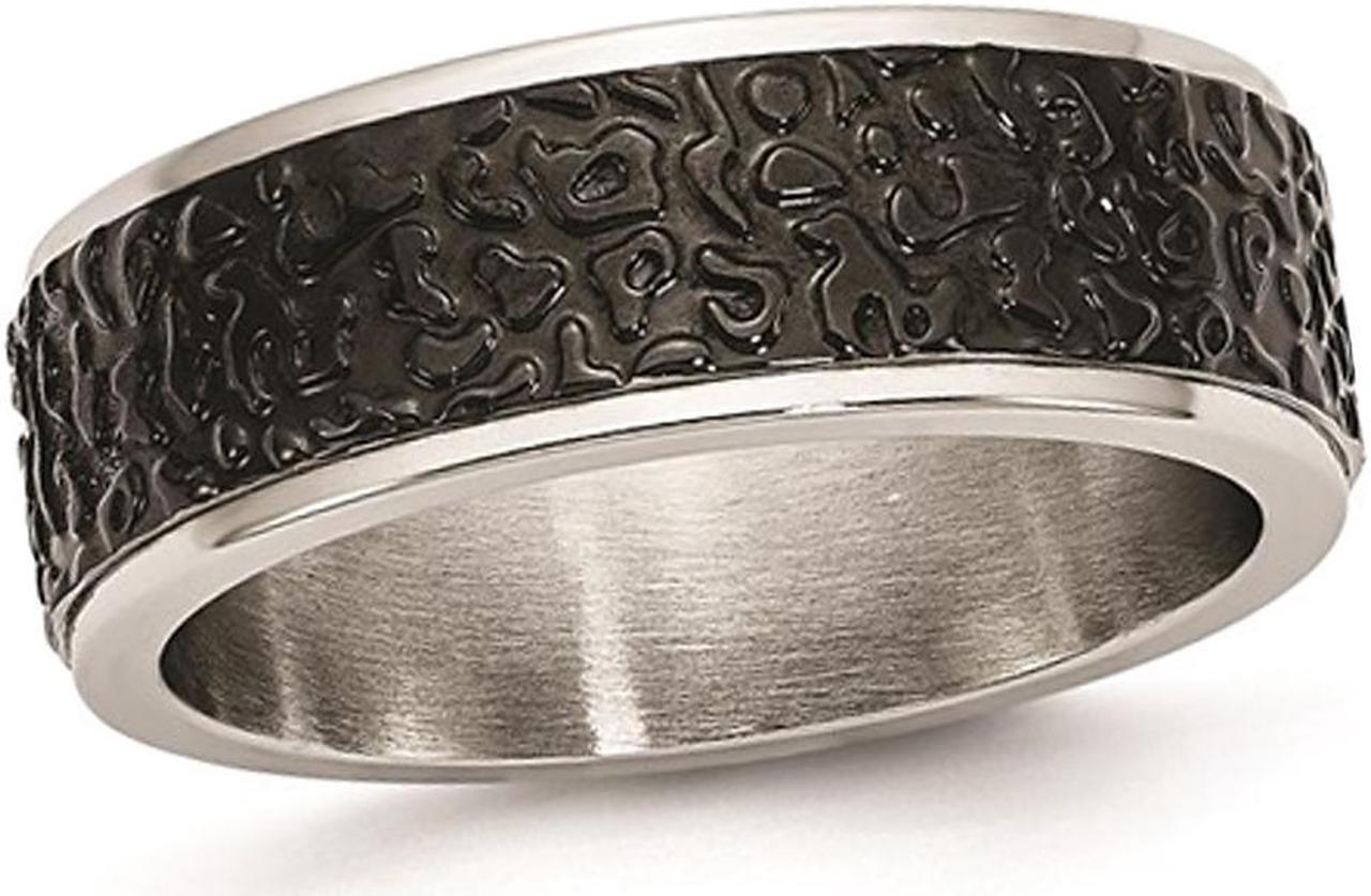 Black Plated Stainless Steel Textured Wedding Band Ring