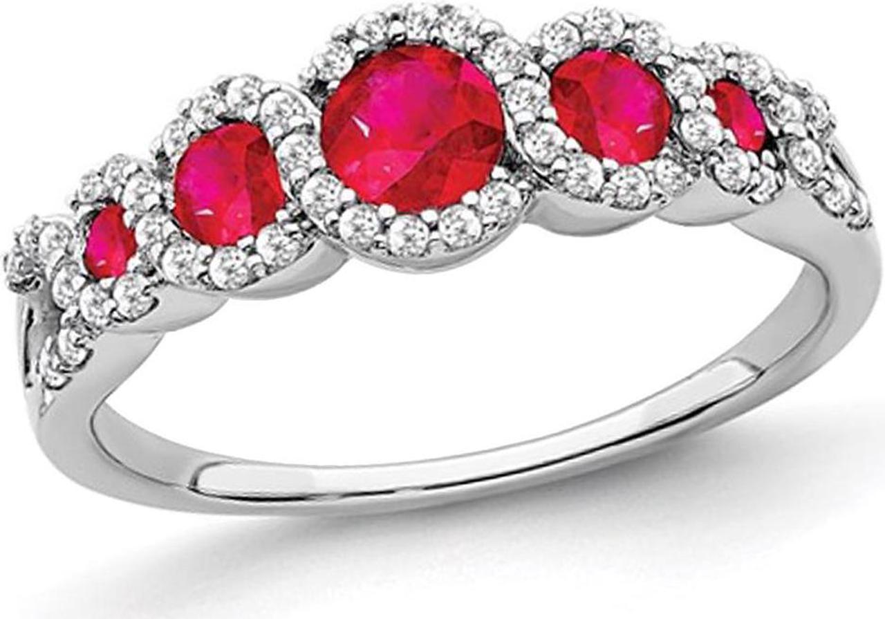 1/2 Carat (ctw) Five Stone Lab Created Ruby Ring in 14K White Gold with Diamonds