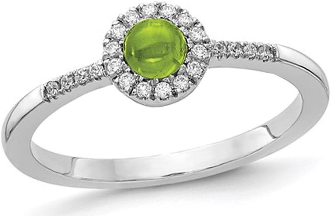 Natural Cabachon Peridot Ring 1/2 Carat (ctw) in 14K White Gold with Diamonds