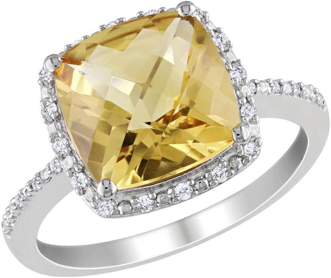 Citrine and Diamond 4.10 Carat (ctw) Halo Ring in Sterling Silver