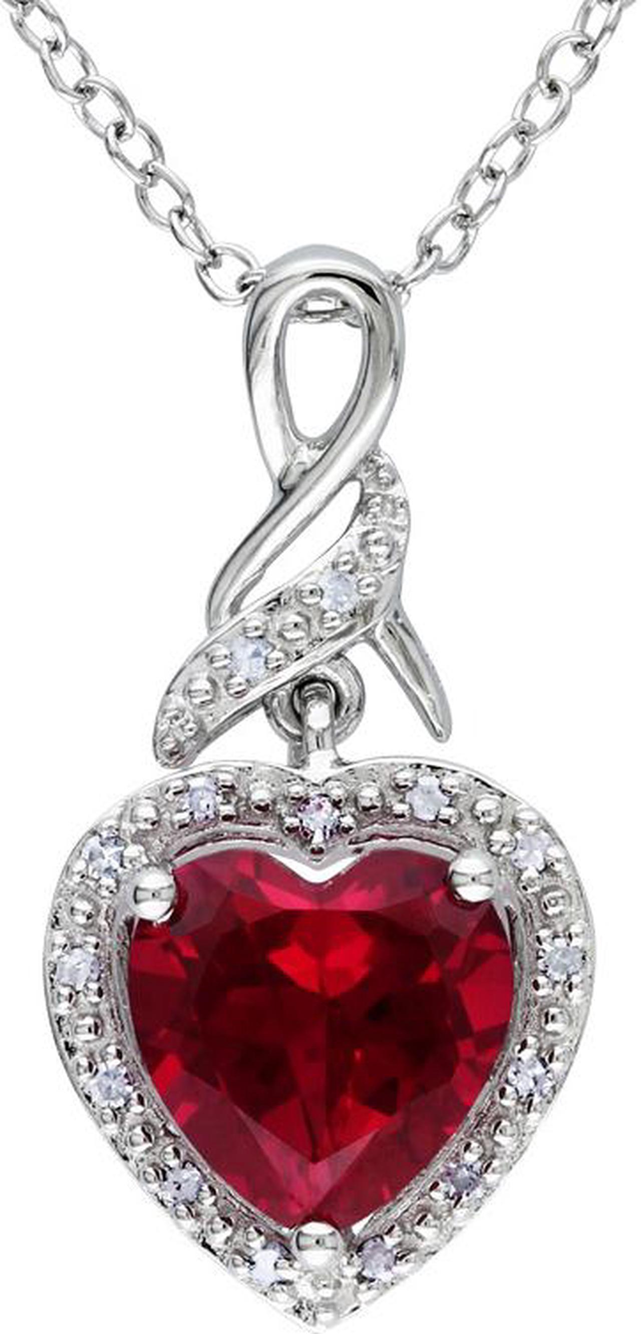 2.80 Carat (ctw) Lab-Created Ruby Heart Pendant Necklace with Diamonds in Sterling Silver with chain