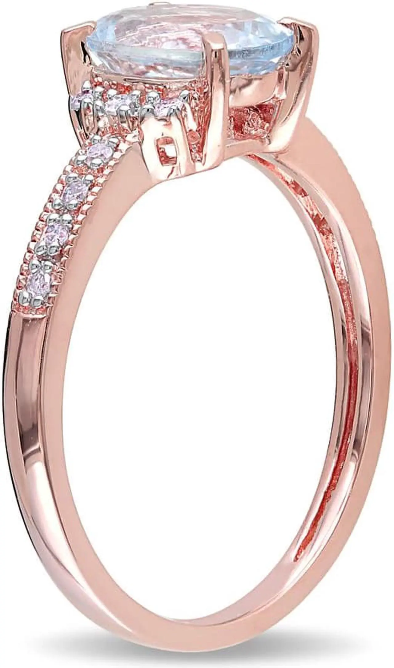 Alt view image 2 of 4 - 1.00 Carat (ctw)  Aquamarine Ring with Diamonds in Rose Plated Sterling Silver