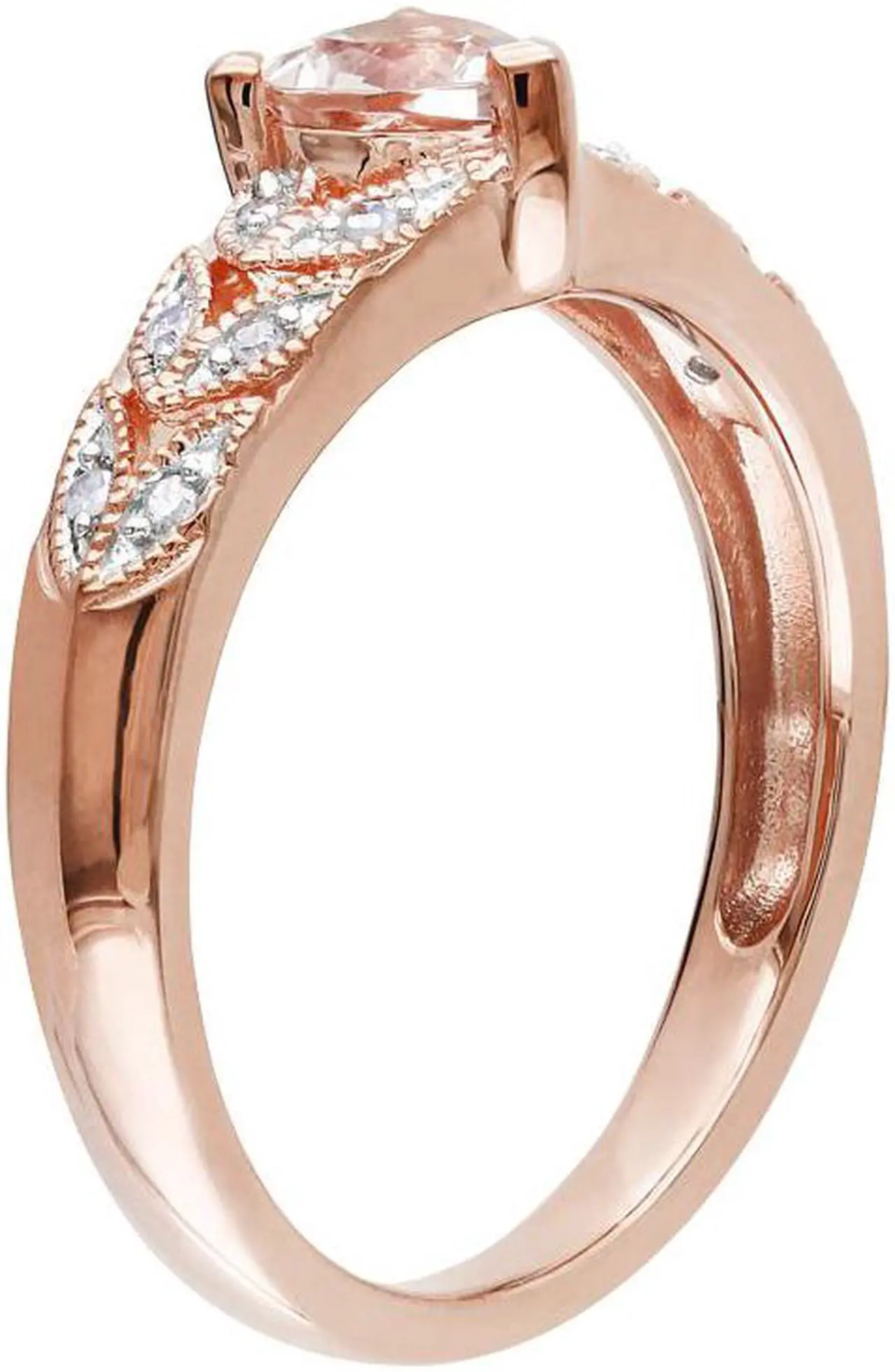 Alt view image 2 of 4 - 1/2 Carat (ctw) Morganite Heart Promise Ring with Diamonds in Rose Plated Sterling Silver