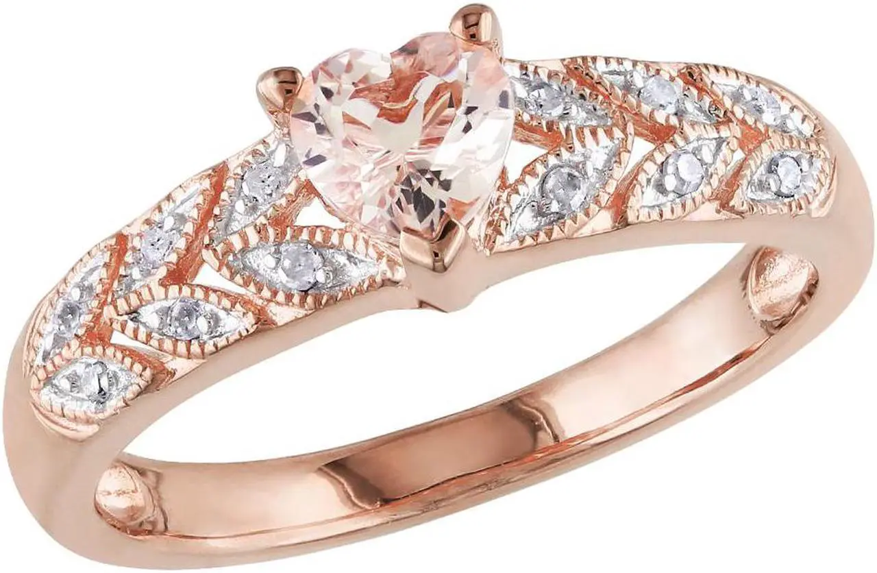 Main image of 1/2 Carat (ctw) Morganite Heart Promise Ring with Diamonds in Rose Plated Sterling Silver