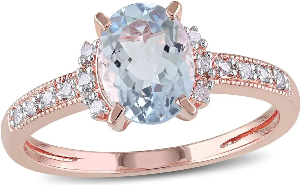 Main image of 1.00 Carat (ctw)  Aquamarine Ring with Diamonds in Rose Plated Sterling Silver