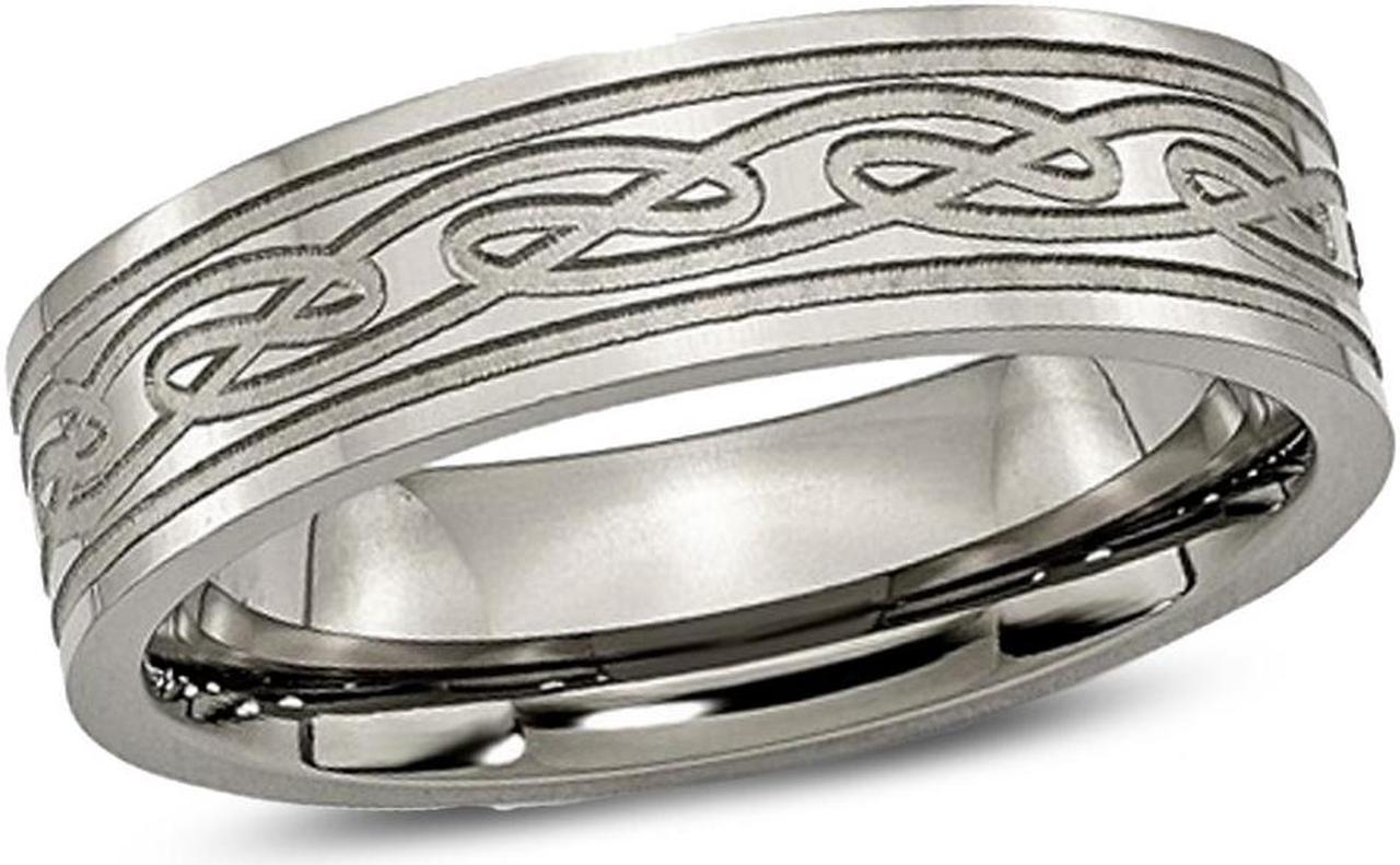 Mens Chisel Titanium Laser Etched Celtic Knot Polished Band