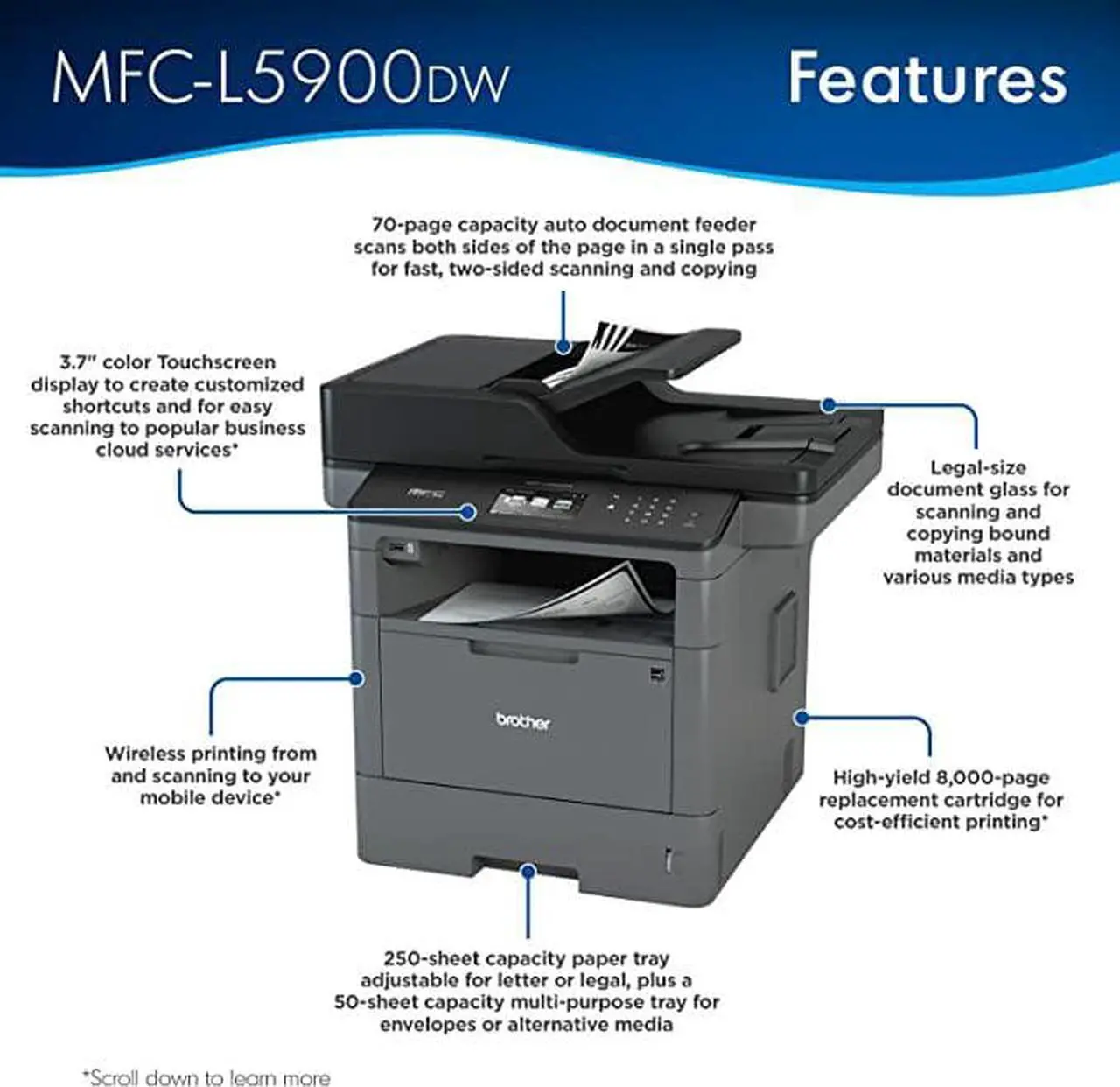 Alt view image 4 of 4 - Brother Wireless Black White All-In-One Laser Printer MFC-L5900DW - Grey/Black