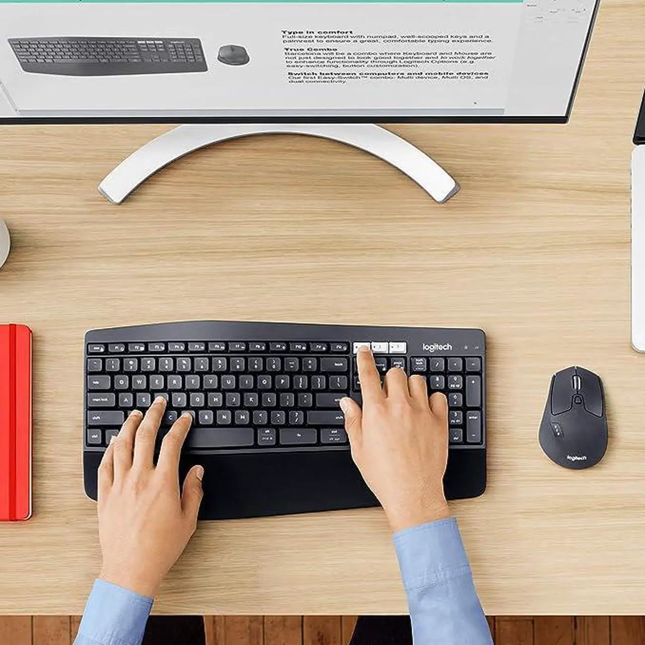 Alt view image 15 of 16 - Logitech MK850 Performance Wireless Keyboard and Mouse Combo - USB Wireless Bluetooth/RF USB Wireless Bluetooth/RF Optical - 1000 dpi - 8 Button - Scroll Wheel - AAA, AA - Compatible with Desktop ...
