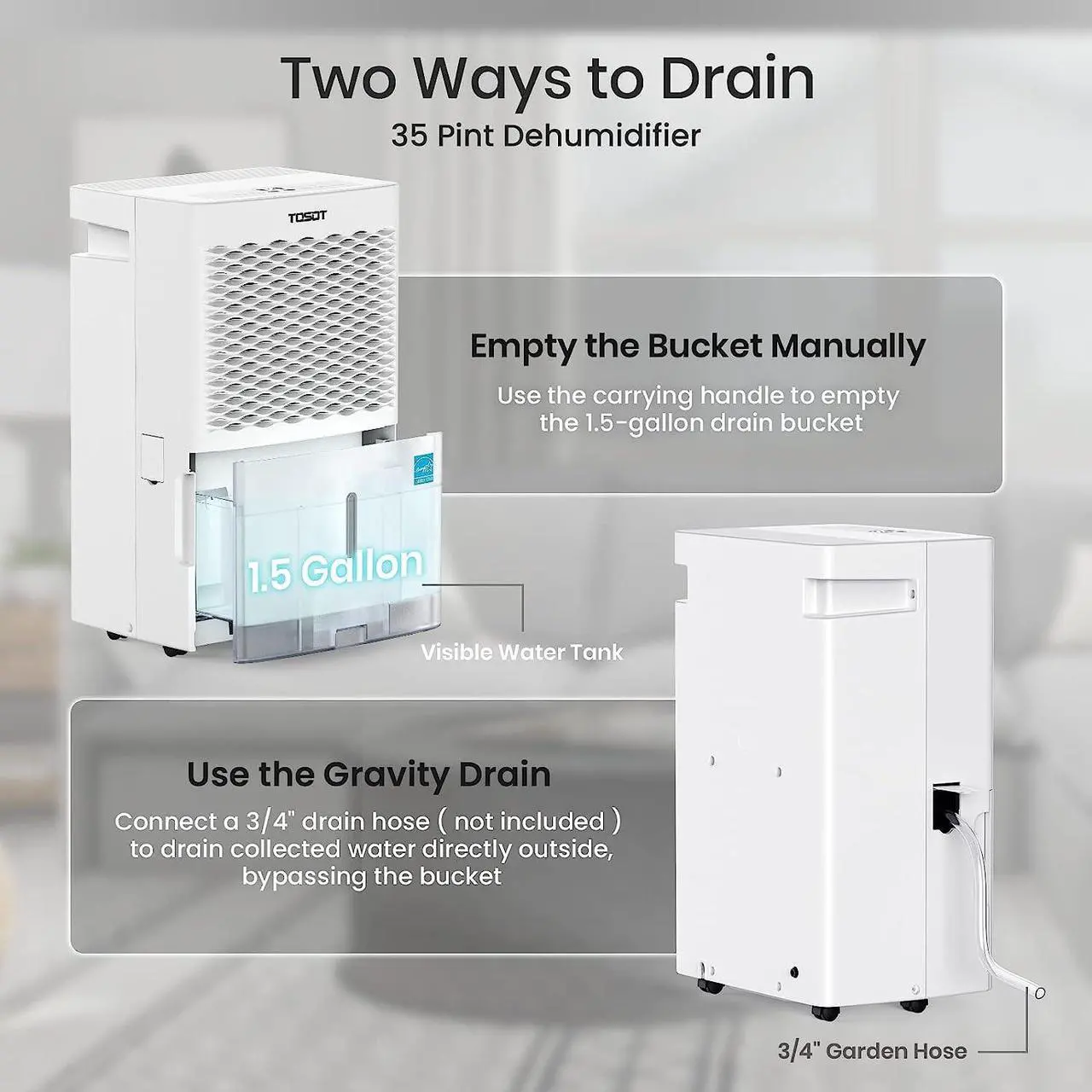 Alt view image 2 of 5 - TOSOT 35 Pint 3,000 Sq Ft Dehumidifier GDN35BB-A3EBA2A