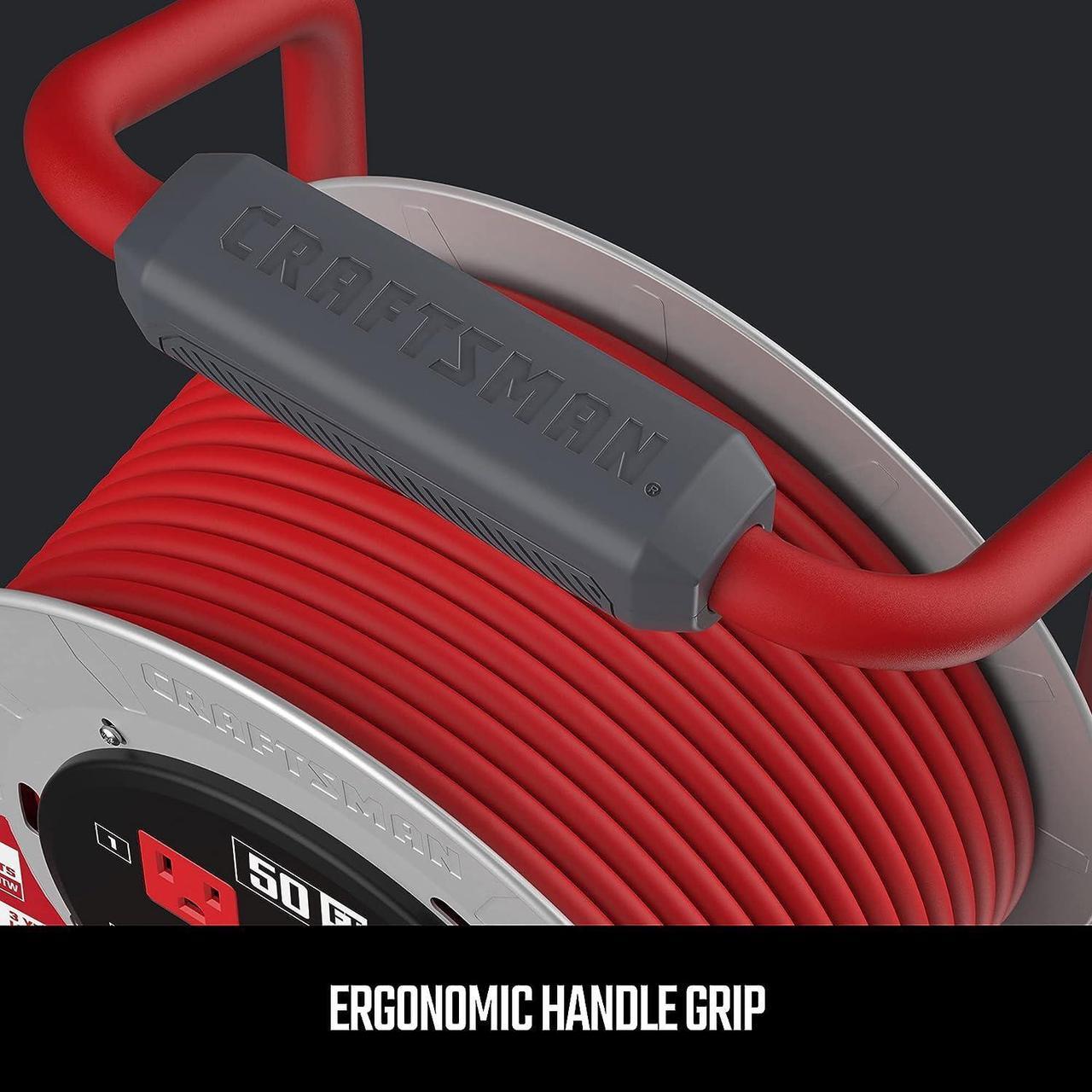 Alt view image 5 of 5 - CRAFTSMAN Contractor Grade Retractable Extension Cord 100 Ft - White/red