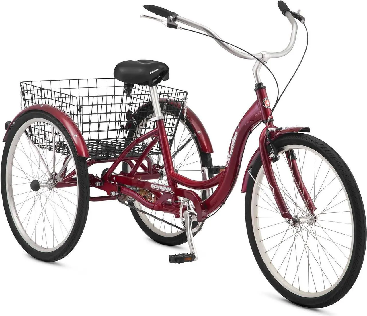 Main image of Schwinn Meridian Adult Tricycle 26" Wheels, Basket, 1-Speed S4002 - Black Cherry