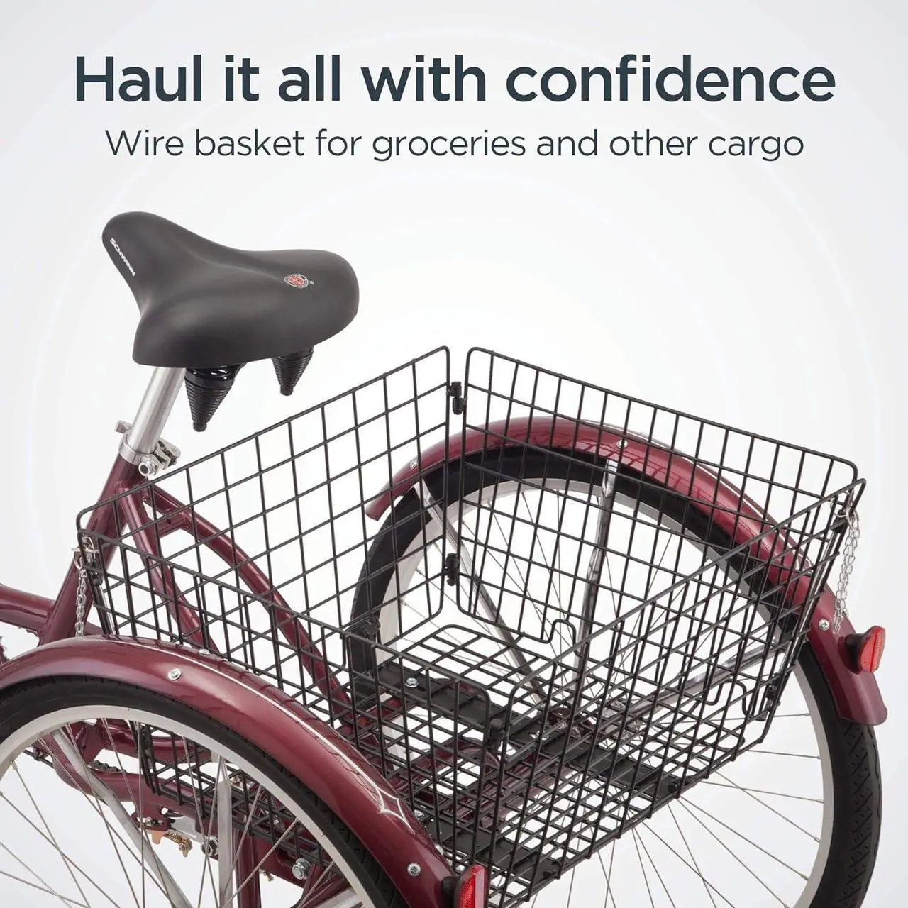 Alt view image 5 of 5 - Schwinn Meridian Adult Tricycle 26" Wheels, Basket, 1-Speed S4002 - Black Cherry