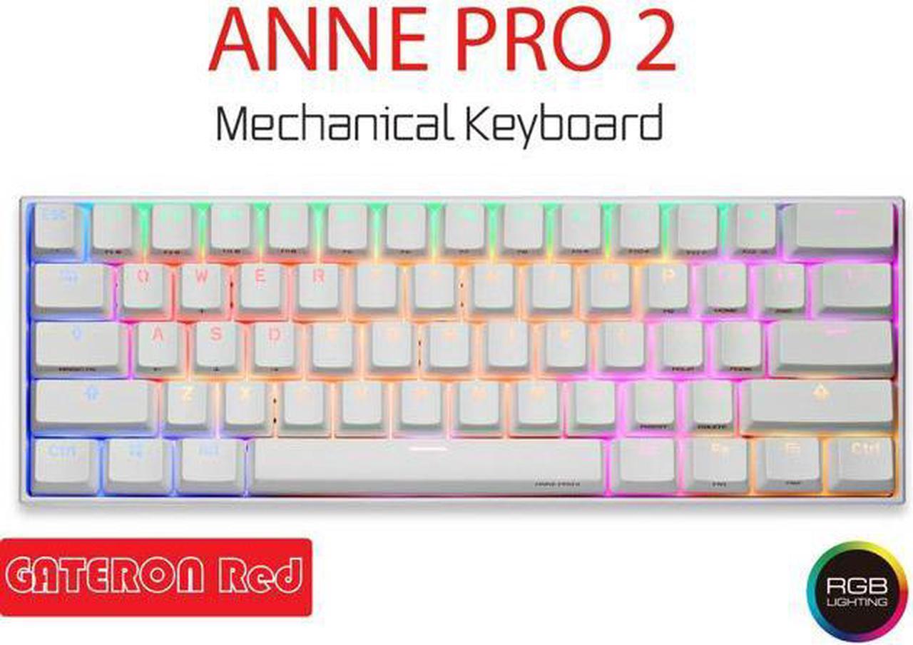 Anne Pro 2 Mechanical Gaming Keyboard TLK 60% True RGB Backlit - Wired/Wireless Bluetooth 4.0 PBT Type-c Up to 8 Hours Extended Battery Life, Linux Mac Full Keys Programmable (Gateron Red, White)