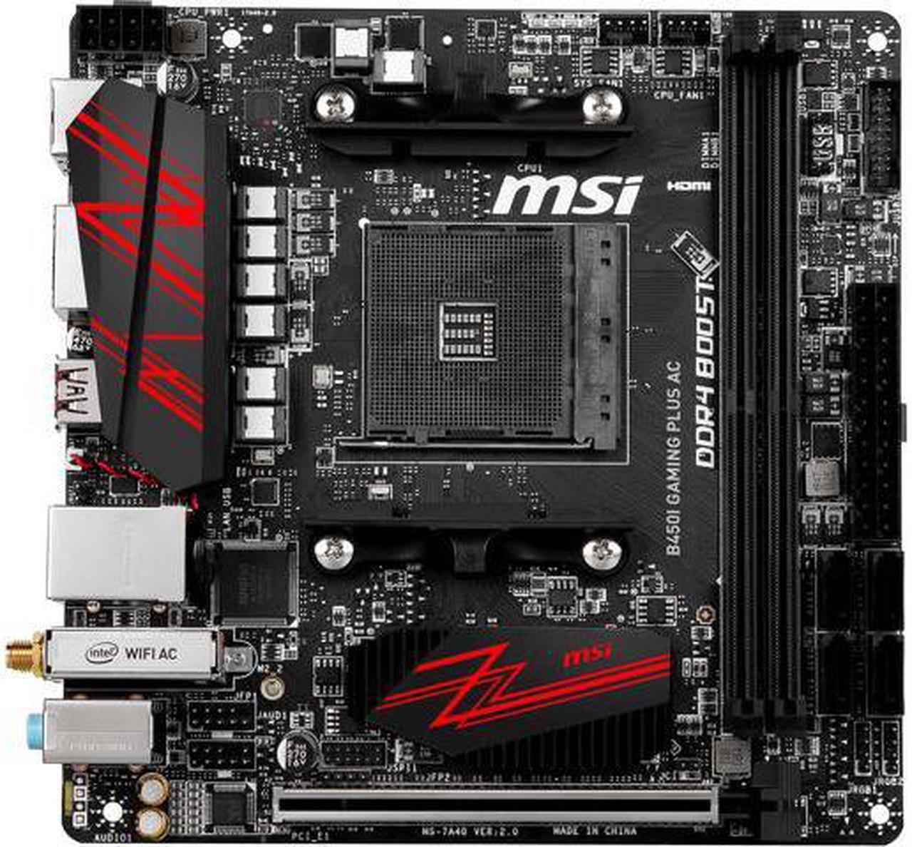 Main image of MSI PERFORMANCE GAMING B450I GAMING PLUS AC AM4 AMD B450 SATA 6Gb/s Mini ITX AMD Motherboard