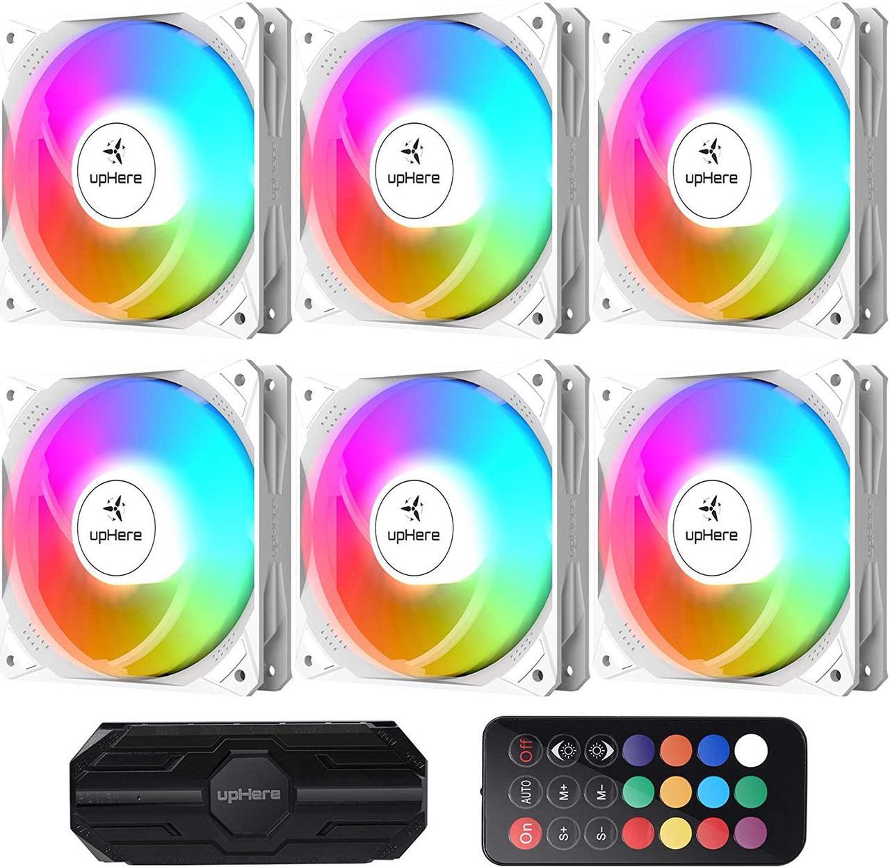 upHere 120mm RGB White Case Fan High Airflow for Computer Cases Cooling,6-Pack,NT1206-6