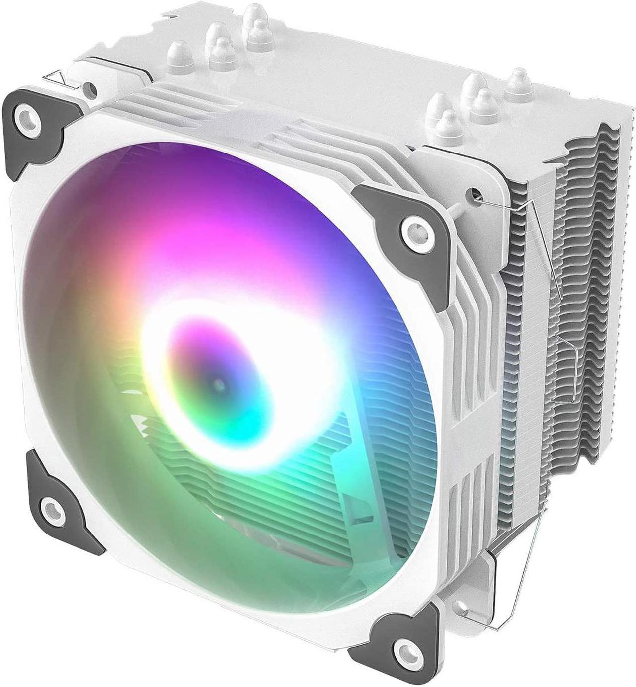 Vetroo V5 White CPU Air Cooler w/ 5 Heat Pipes 120mm PWM Processor Fan Intel LGA 1200 115X / AMD Ryzen AM4 Universal Socket w/Addressable RGB Lights