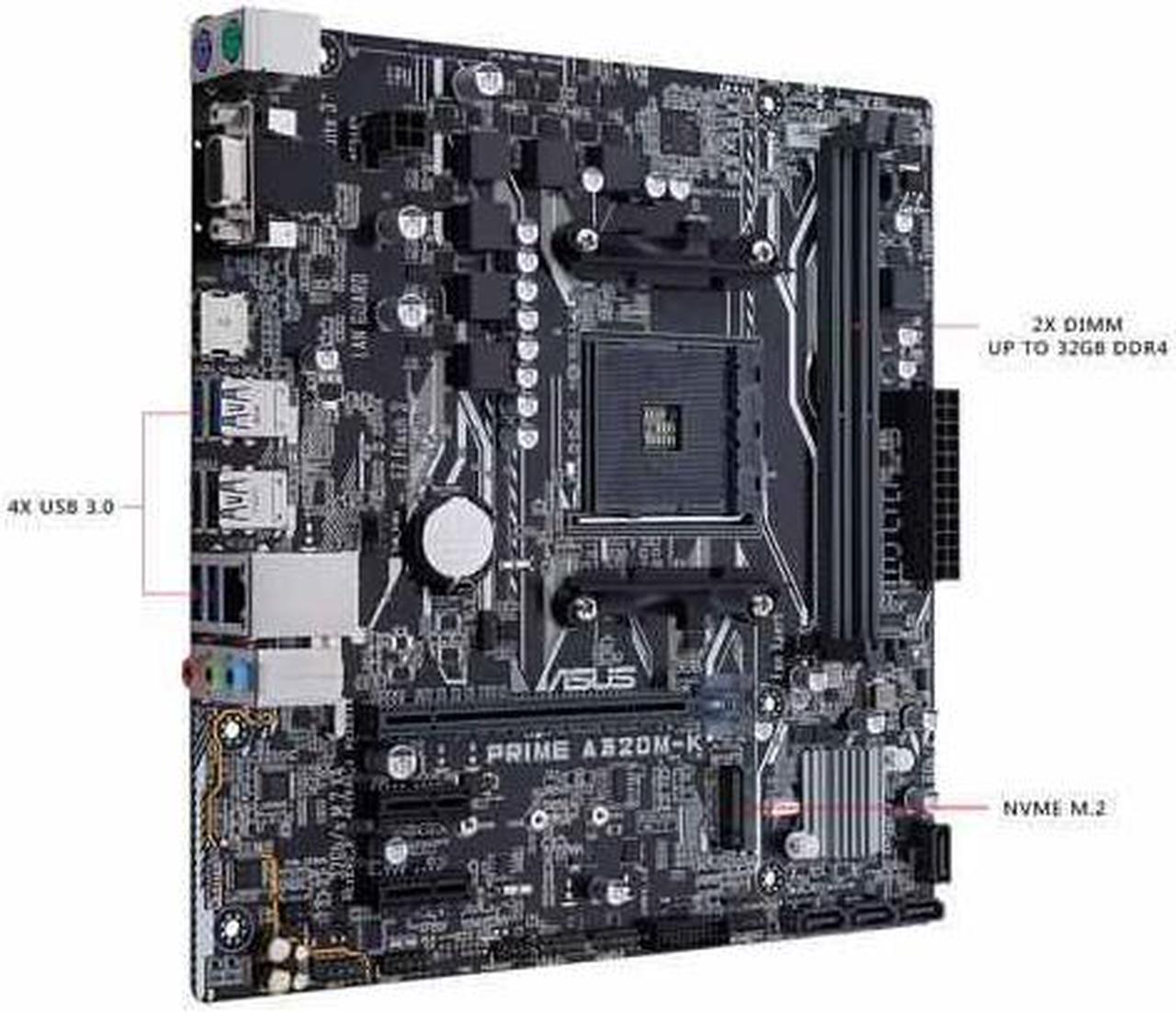 Alt view image 3 of 8 - ASUS Prime A320M-K AMD Ryzen AM4 DDR4 HDMI VGA M.2 Micro-ATX A320 Motherboard