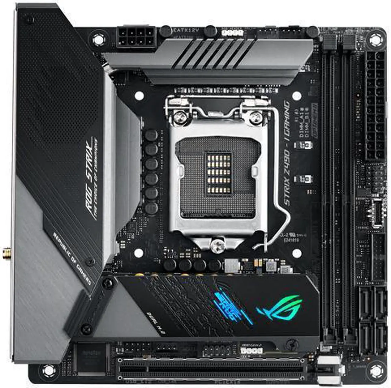 Main image of ASUS ROG STRIX Z490-I GAMING (WiFi 6) LGA 1200 (Intel 10th Gen) Intel Z490 SATA 6Gb/s Mini ITX Intel Motherboard (8+2 Power Stages, DDR4 4800, Intel 2.5Gb Ethernet, USB 3.2 Front Panel Type-C, HDMI 2.