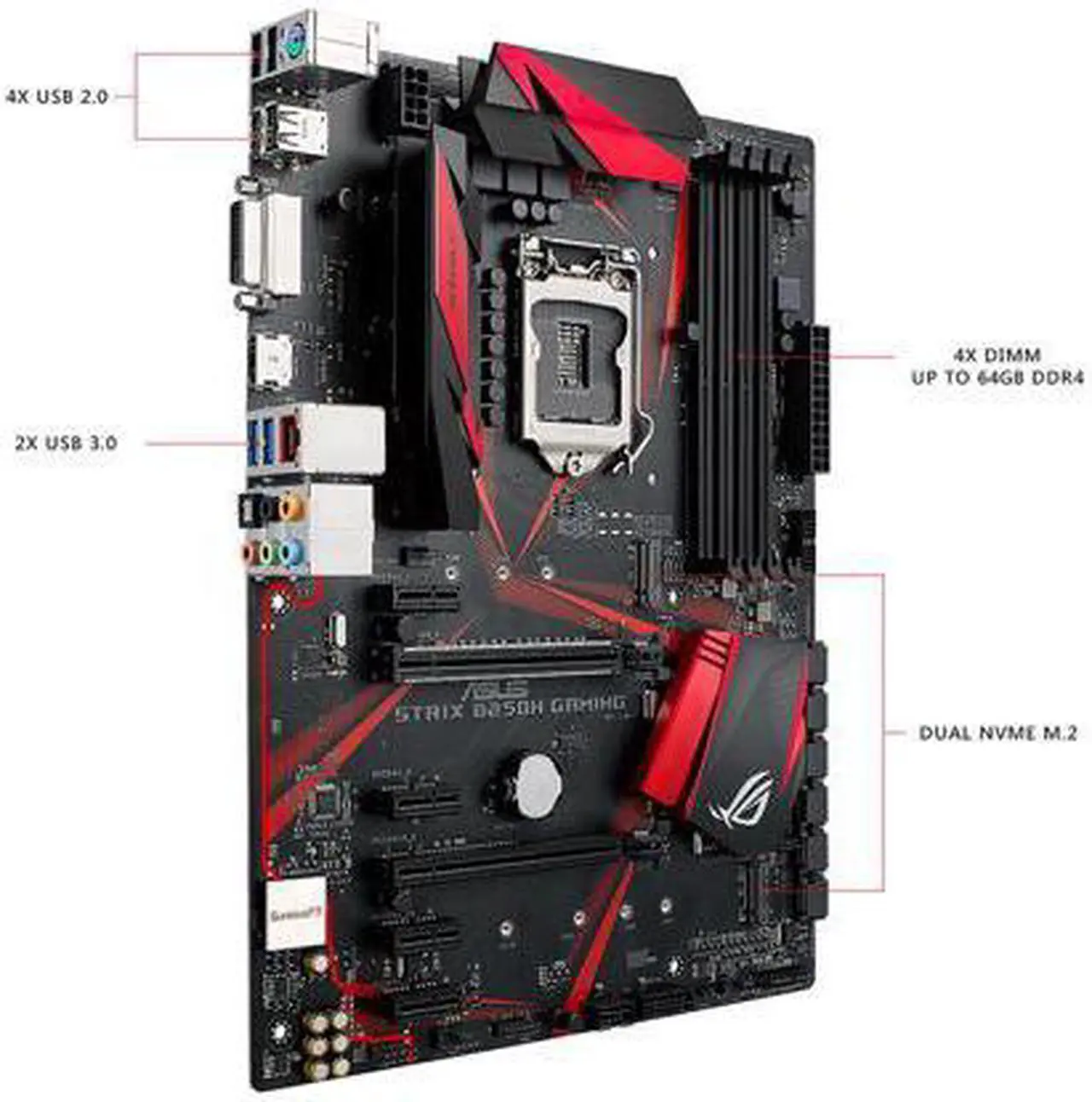 Alt view image 3 of 12 - ASUS ROG STRIX B250H GAMING LGA1151 DDR4 HDMI DVI M.2 B250 ATX Motherboard with USB 3.1