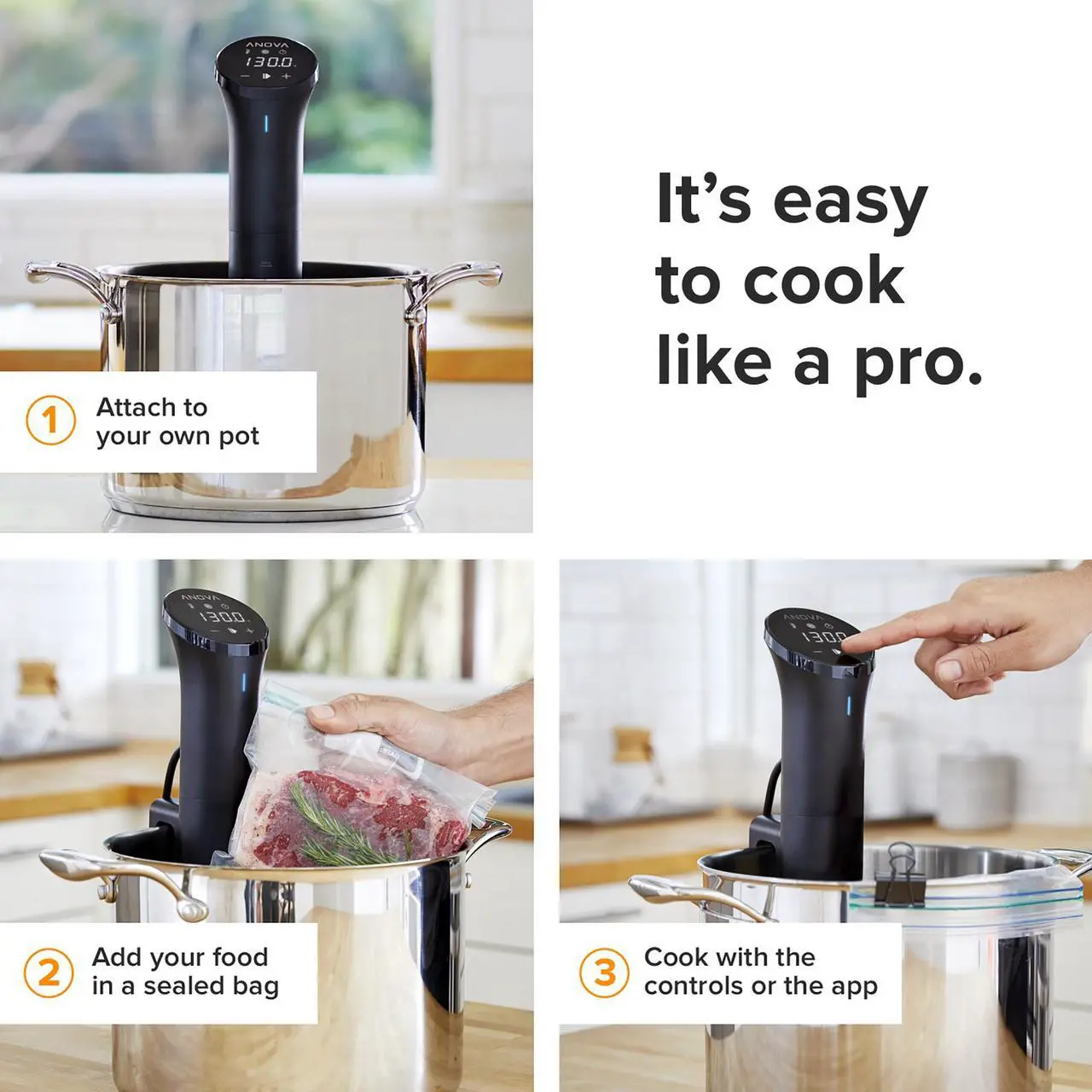 Alt view image 6 of 8 - Anova Culinary Sous Vide Precision Cooker Nano | Bluetooth | 750W | Anova App Included
