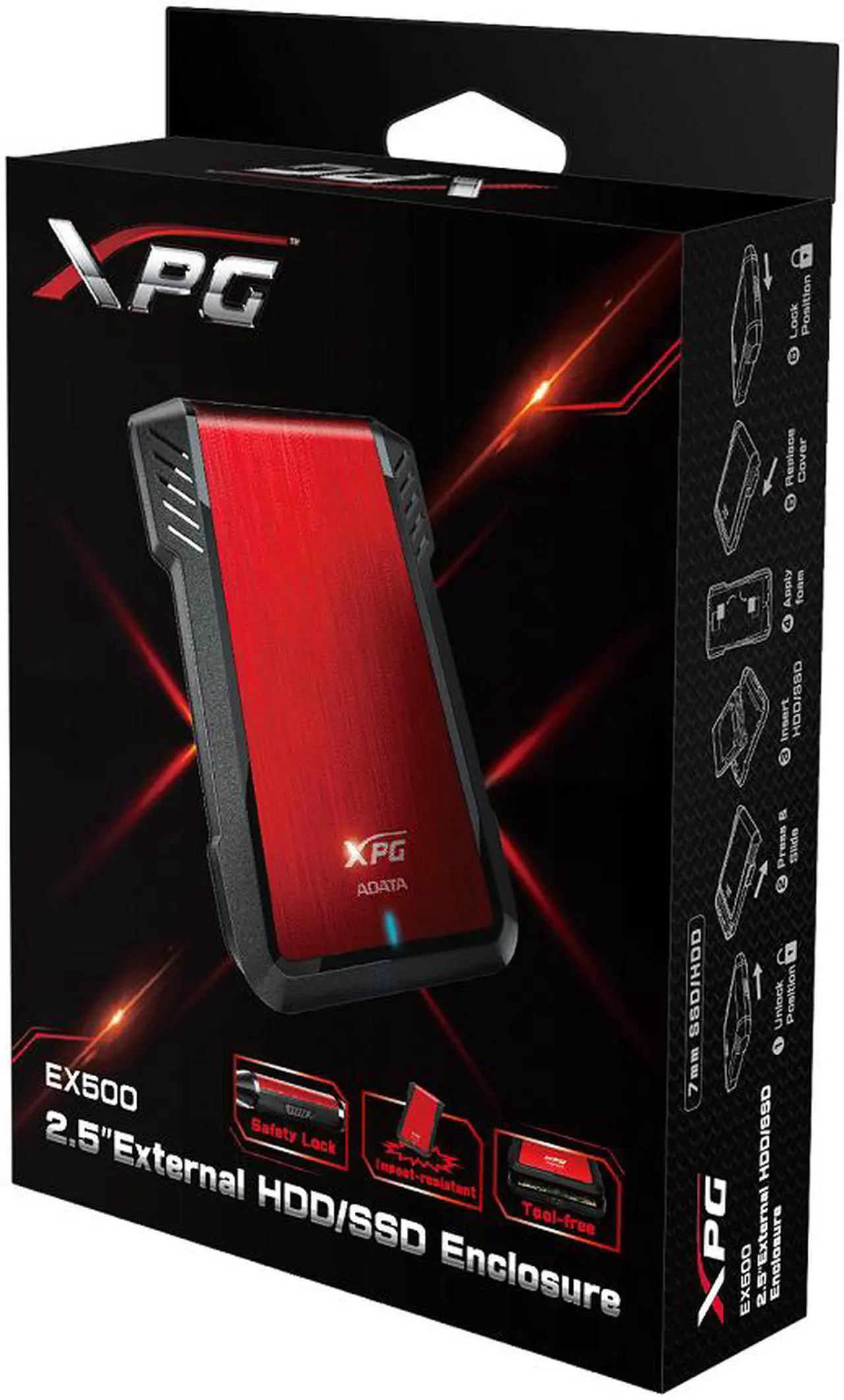 Alt view image 3 of 11 - ADATA XPG EX500 - Storage enclosure - 2.5" - SATA 6Gb/s - 600 MBps - USB 3.1 - red