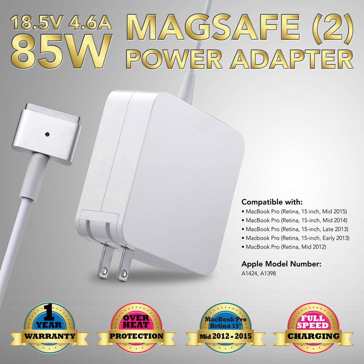 Main image of 85W 18.5V 4.6A AC Power Charger Adapter for 2013 2014 2015 Apple MacBook Pro A1398 A1424 (After Mid 2012 Models) Laptop Power Supply Charger Cord Plug ZA-APPLE-85W-MS2