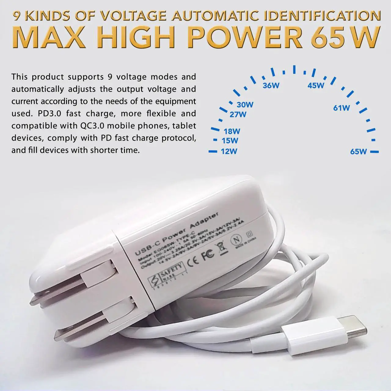 Alt view image 9 of 12 - 45W USB-C Type-C AC Power Supply Adapter Charger fits Lenovo HP Acer Asus laptop