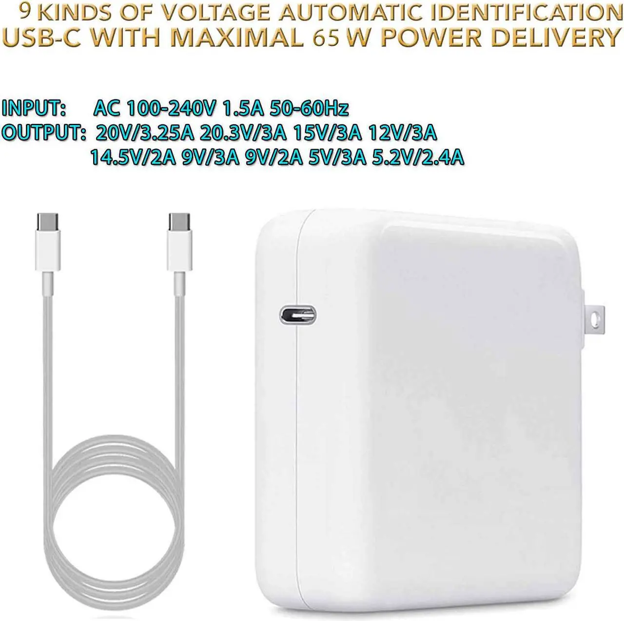 Alt view image 8 of 12 - 45W USB-C Type-C AC Power Supply Adapter Charger fits Lenovo HP Acer Asus laptop