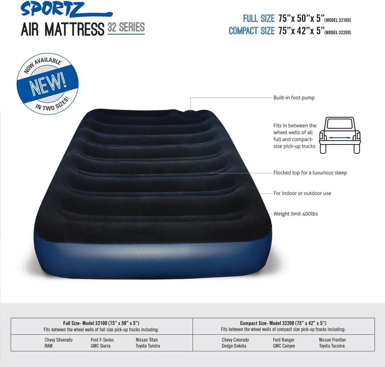 Alt view image 3 of 13 - Napier Outdoors Sportz Full-Size Truck Air Mattress with Built-in Hand Pump