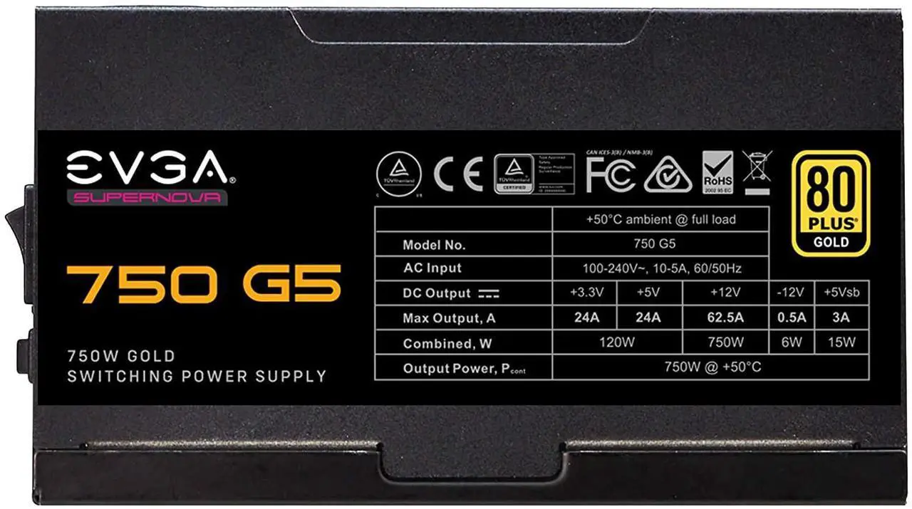 Alt view image 3 of 4 - EVGA SuperNOVA 750 G5 80 Plus Gold 750W 220-G5-0750-X1