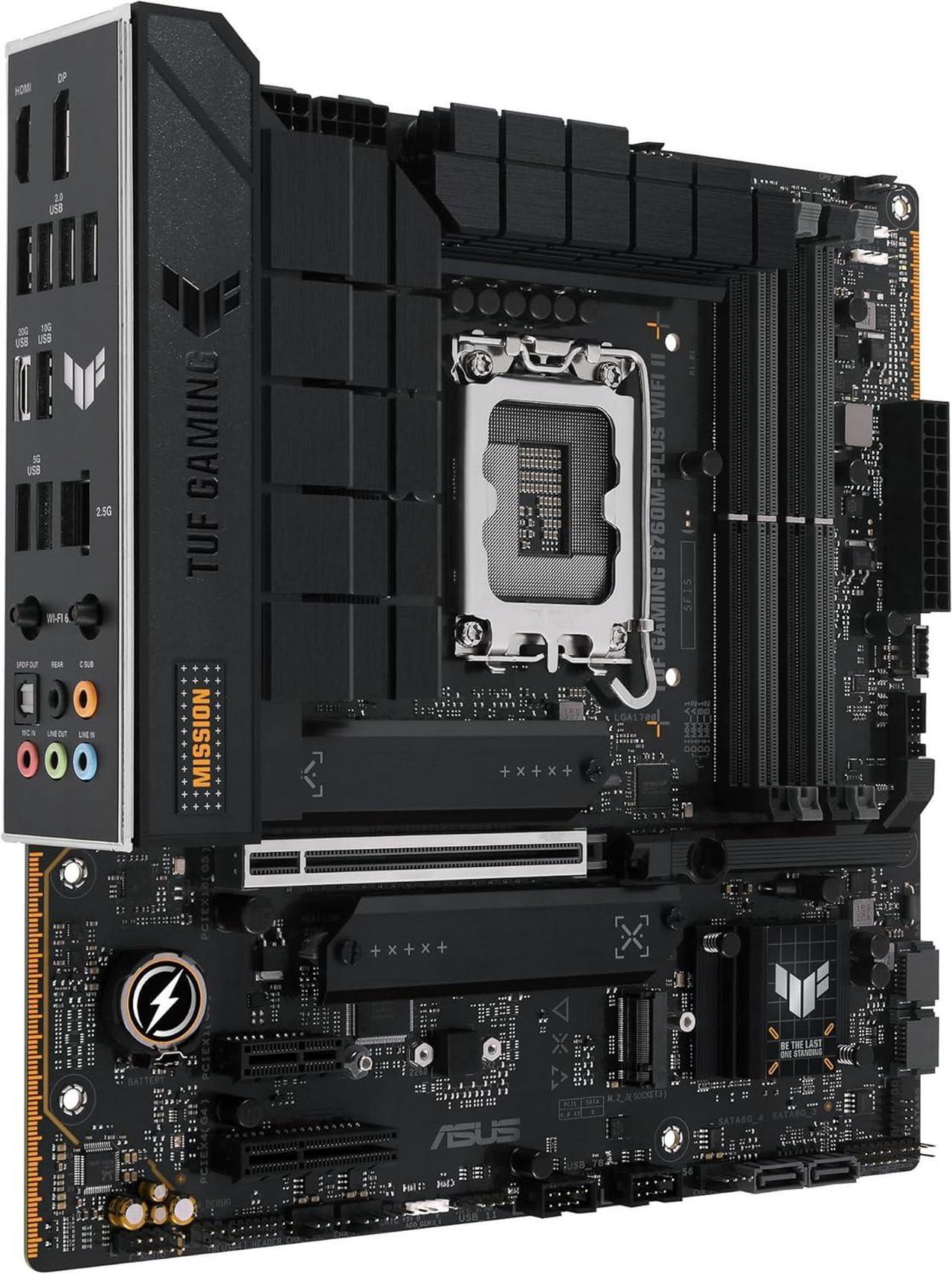 Alt view image 7 of 9 - TUF GAMING B760M-PLUS WIFI II Intel B760 LGA 1700 mATX motherboard with PCIe 5.0, three 4.0 M.2 slots, DDR5, WiFi 6E With Q-Antenna, Realtek 2.5Gb Ethernet, DisplayPort, HDMI, SATA 6 Gbps