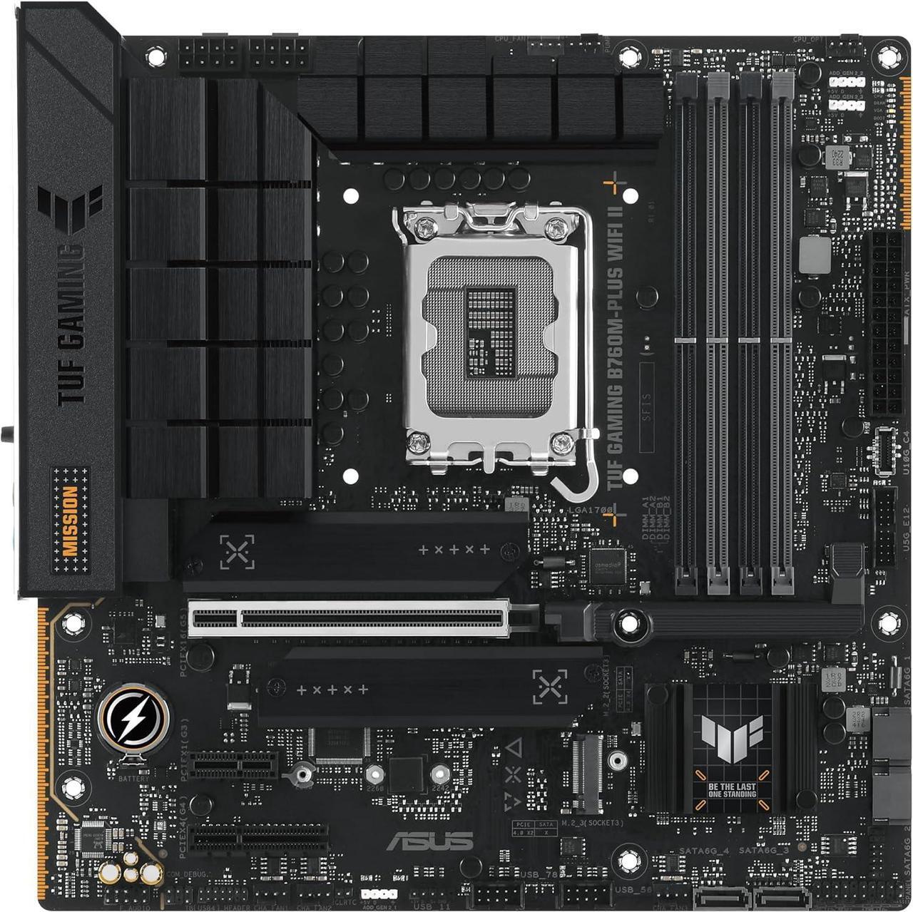 Alt view image 6 of 9 - TUF GAMING B760M-PLUS WIFI II Intel B760 LGA 1700 mATX motherboard with PCIe 5.0, three 4.0 M.2 slots, DDR5, WiFi 6E With Q-Antenna, Realtek 2.5Gb Ethernet, DisplayPort, HDMI, SATA 6 Gbps