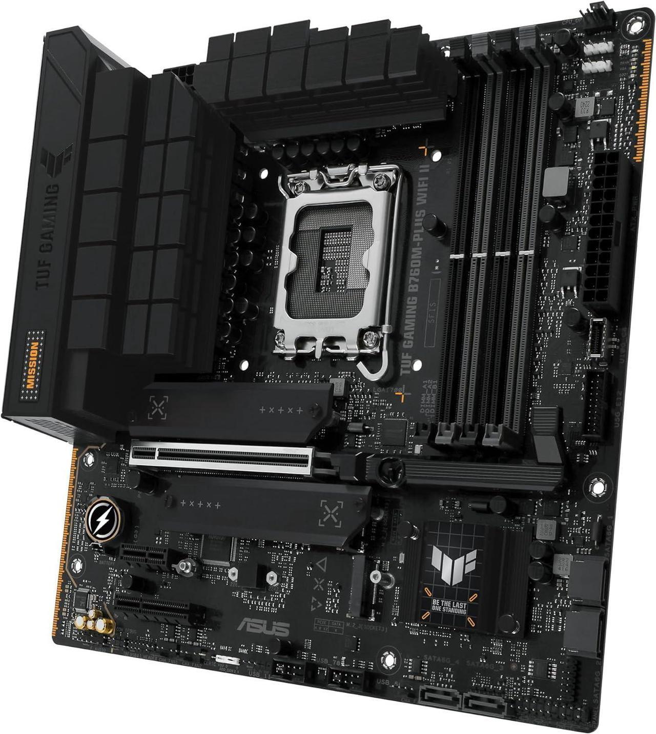 Alt view image 8 of 9 - TUF GAMING B760M-PLUS WIFI II Intel B760 LGA 1700 mATX motherboard with PCIe 5.0, three 4.0 M.2 slots, DDR5, WiFi 6E With Q-Antenna, Realtek 2.5Gb Ethernet, DisplayPort, HDMI, SATA 6 Gbps