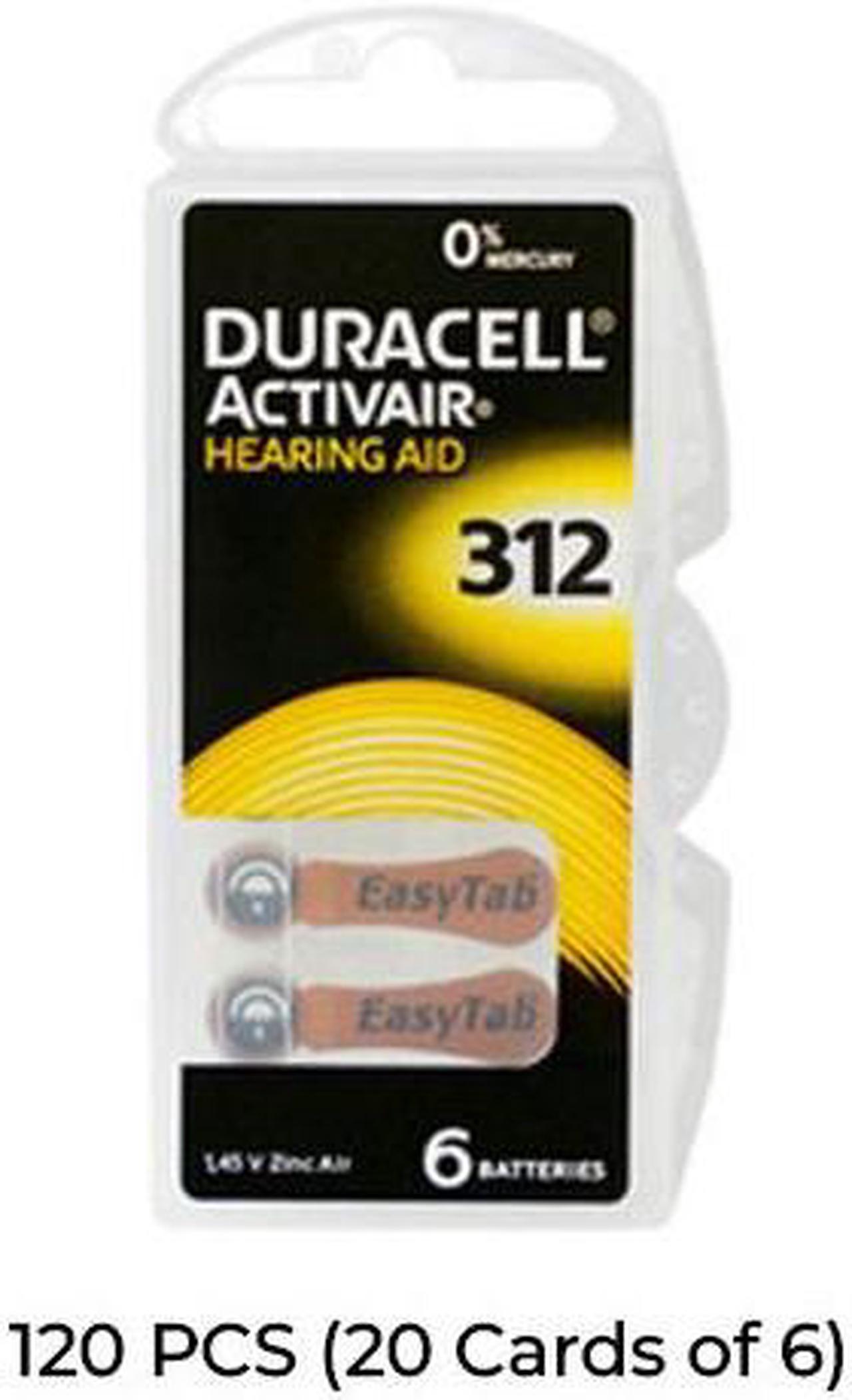 120-Pack Size 312 Duracell (DA312) Easy Tab Hearing Aid Batteries (20 Cards of 6)