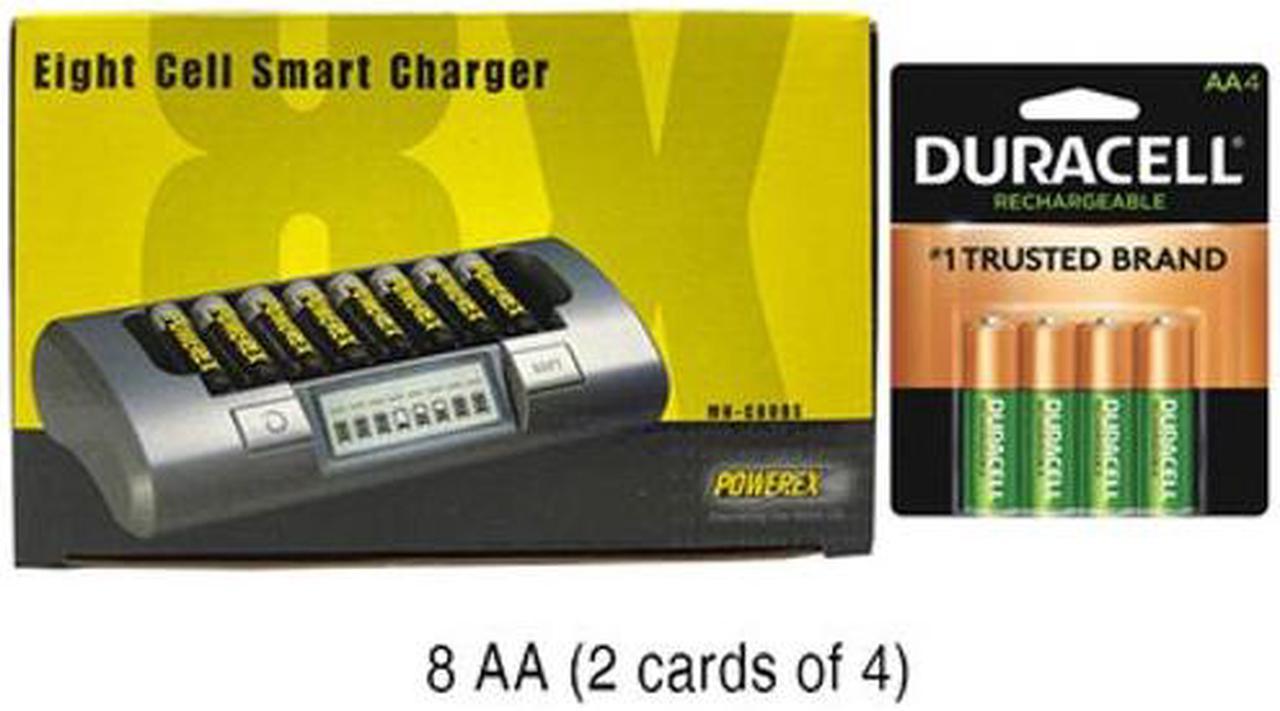 Powerex MH-C800S Eight Slot Smart Charger & 8 AA Duracell Rechargeable (DX1500) Batteries (2500 mAh)