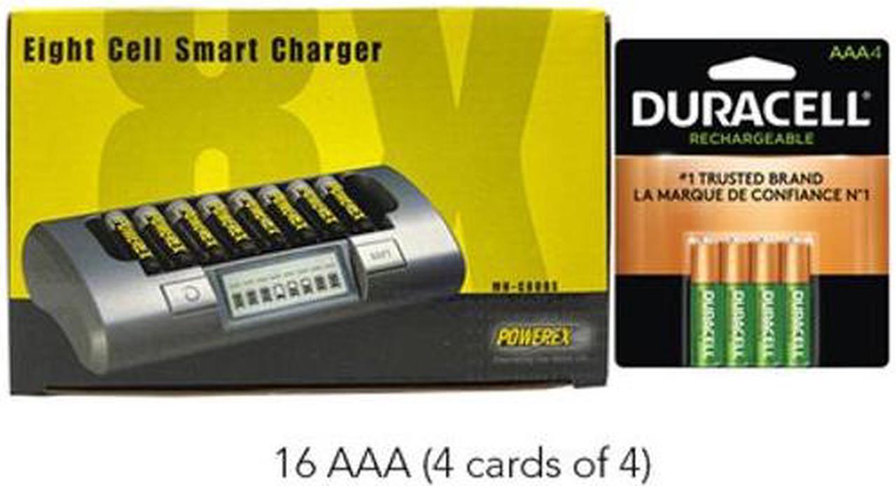 Powerex MH-C800S Eight Slot Smart Charger & 16 AAA Duracell Rechargeable (DX2400) Batteries (900 mAh)