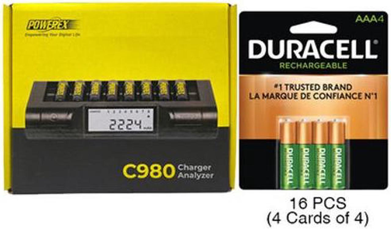 Powerex C980 Smart Charger & 16 AAA Duracell Rechargeable (DX2400) Batteries (900 mAh)