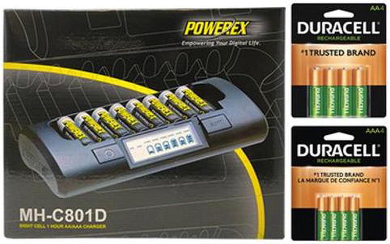 Powerex MH-C801D 8-Cell Charger & 8 AAA (900 mAh) + 8 AA (2500 mAh) Duracell Rechargeable Batteries