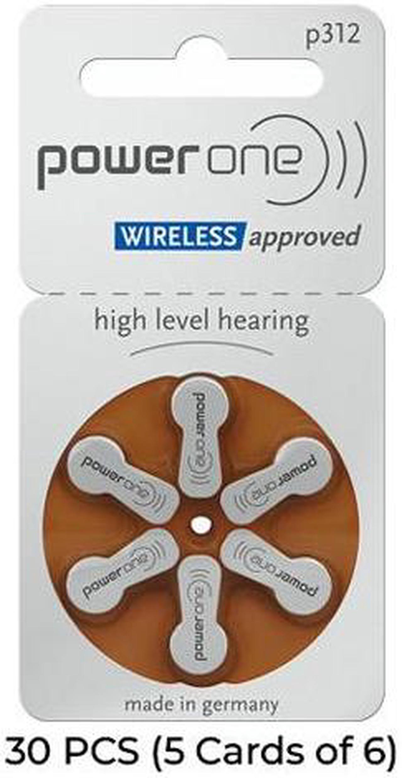 30-Pack Size P312 PowerOne Hearing Aid Batteries (5 Cards of 6)