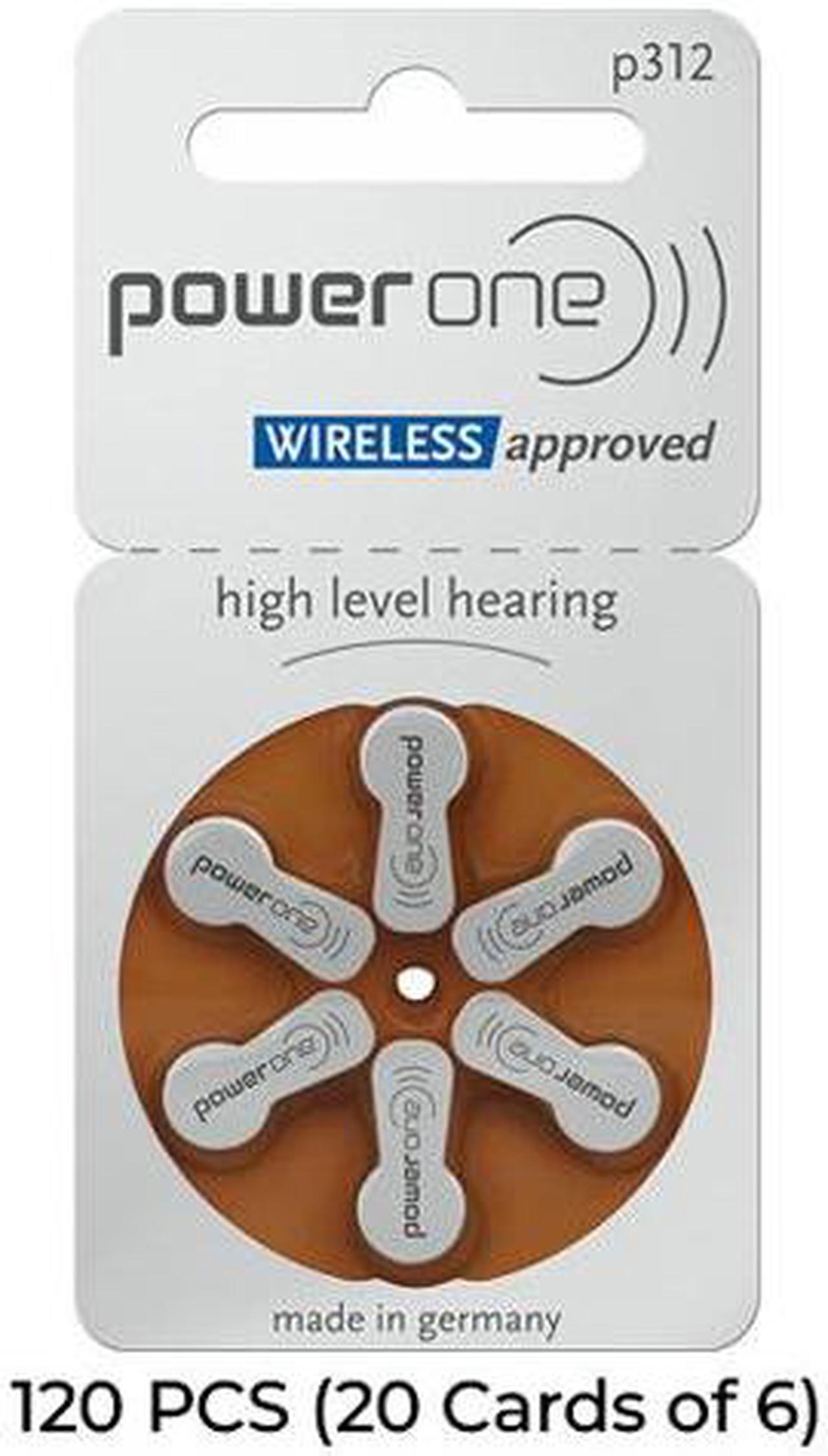 120-Pack Size P312 PowerOne Hearing Aid Batteries (20 Cards of 6)