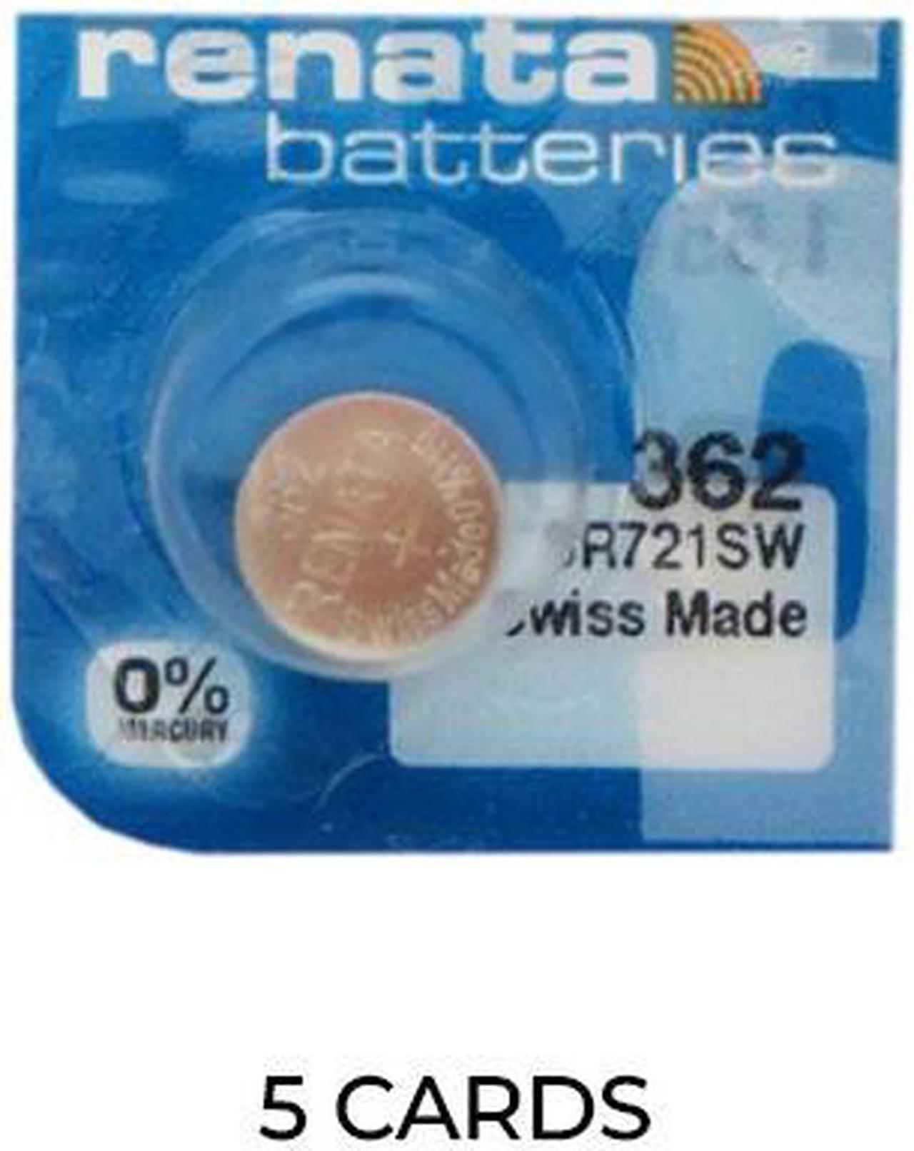 5-Pack 362 / 361 /SR721SW Renata Silver Oxide Button Batteries