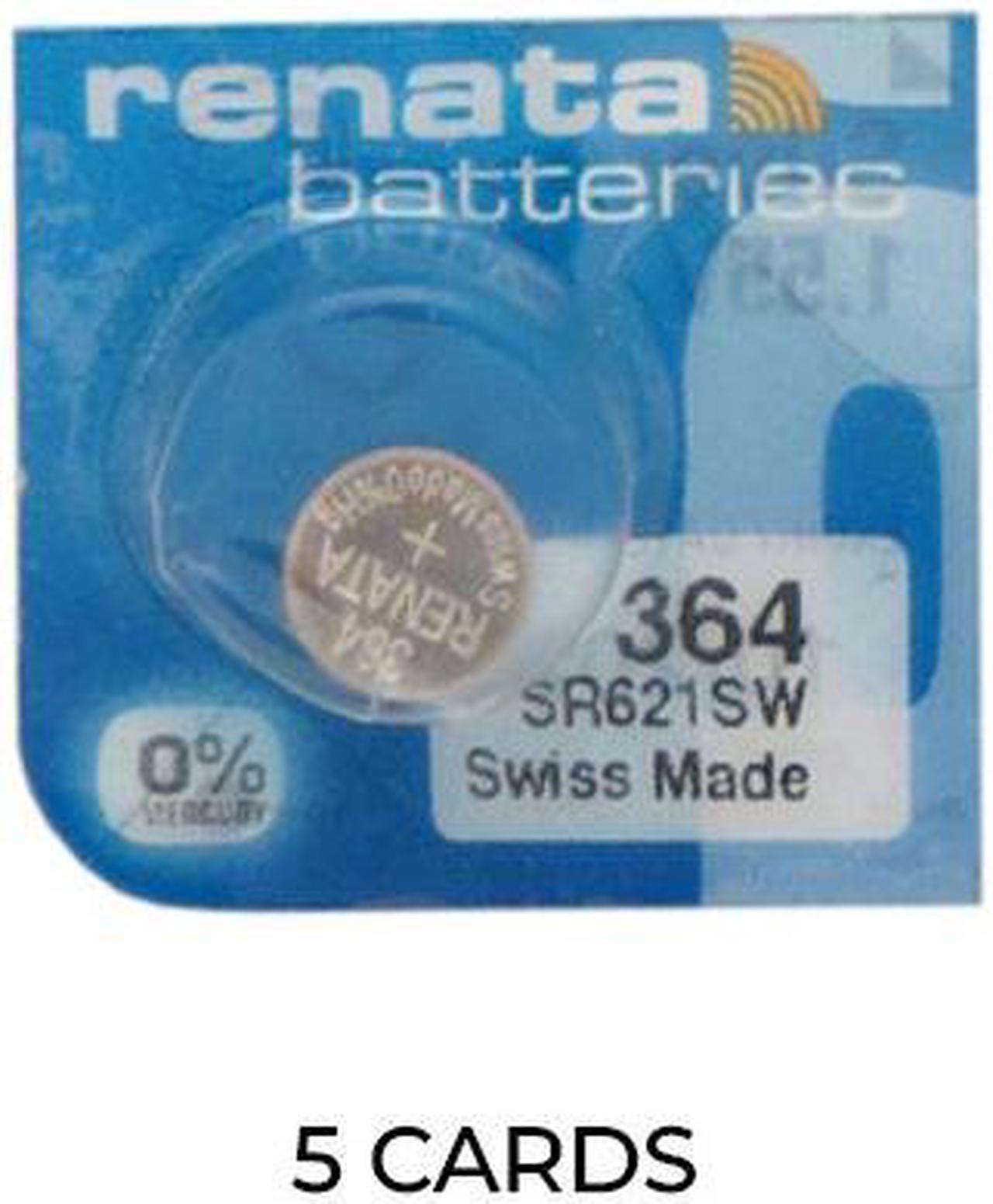 5-Pack 364 / SR621SW Renata Silver Oxide Button Batteries