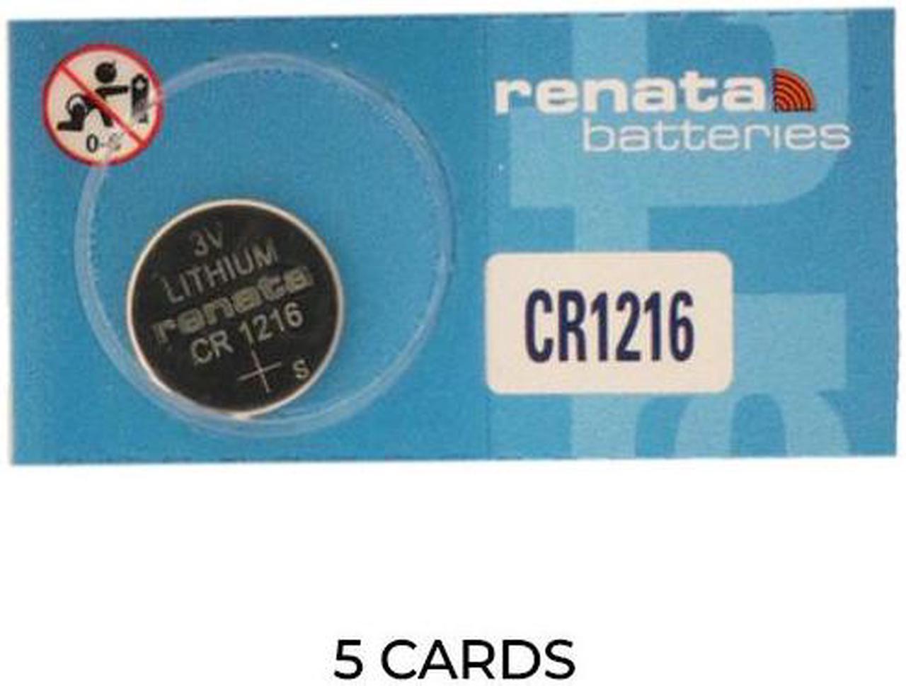 5-Pack CR1216 Renata 3 Volt Lithium Coin Cell Batteries