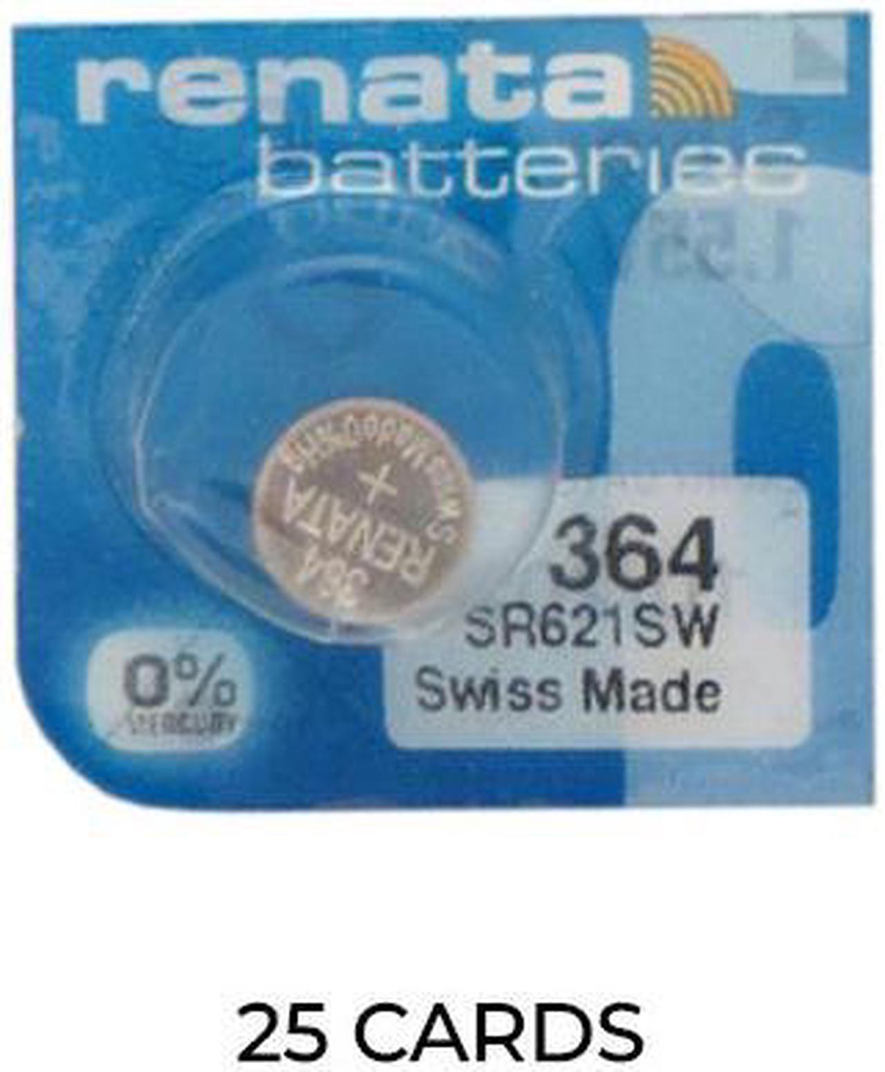 25-Pack 364 / SR621SW Renata Silver Oxide Button Batteries