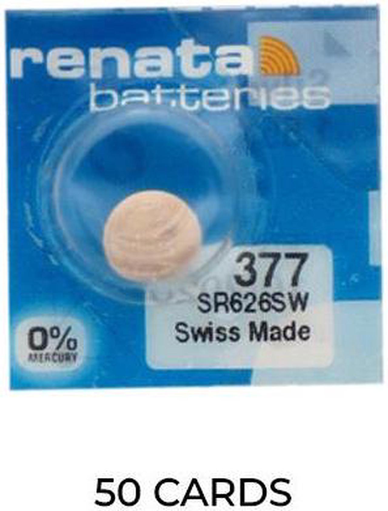 50-Pack 377 / SR626SW Renata Silver Oxide Button Batteries