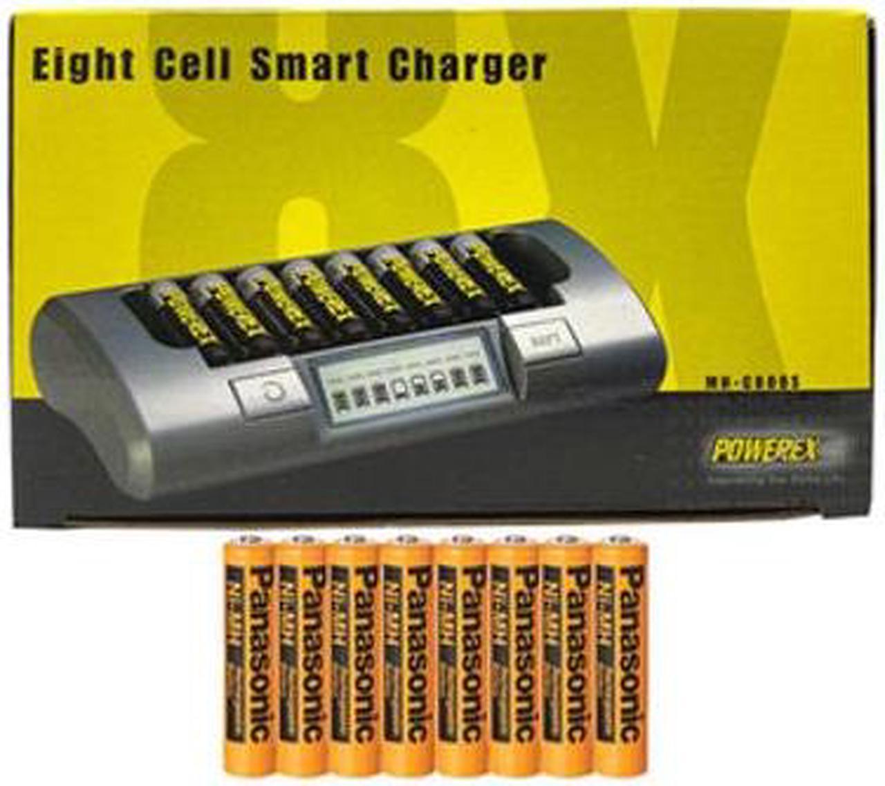 Powerex MH-C800S Eight Slot Smart Charger & 8 AAA Panasonic 700 mAh NiMH Rechargeable Batteries (Low Discharge)